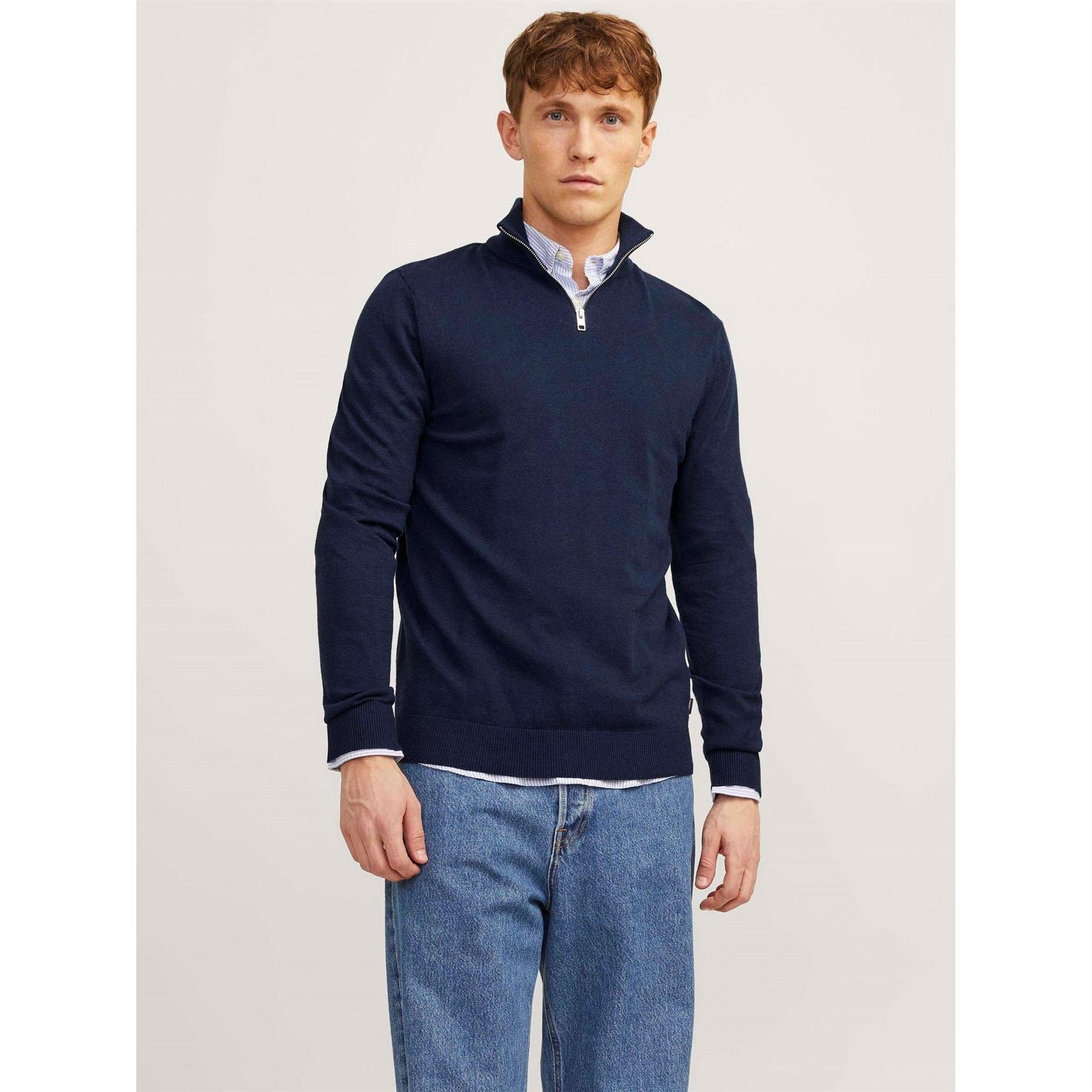 Jack and Jones Mens Emil Half Zip Knitted Top