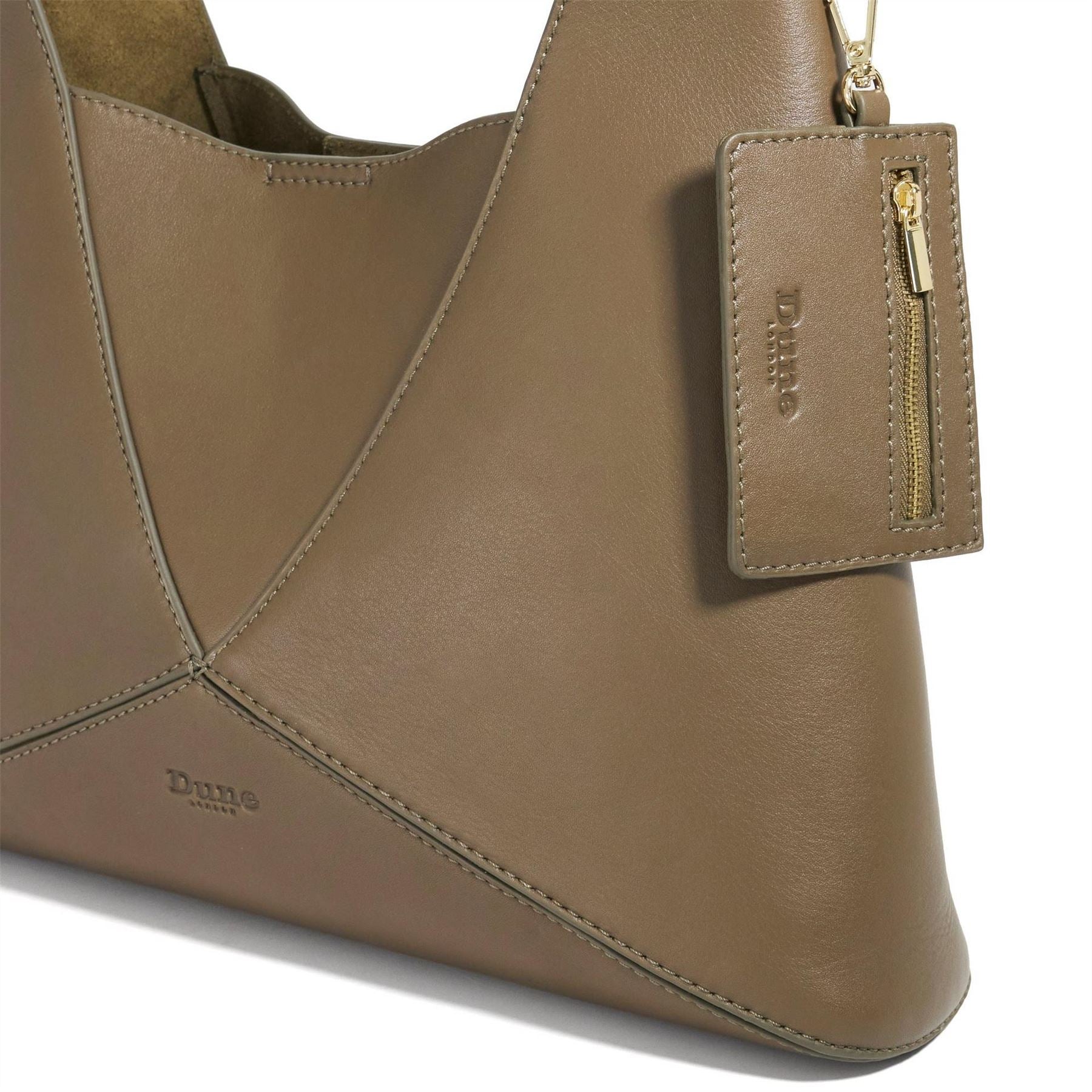 Dune London Dinidearest Trapezoid Shape Hobo Bag Gold Tone Hardware Embossed Logo