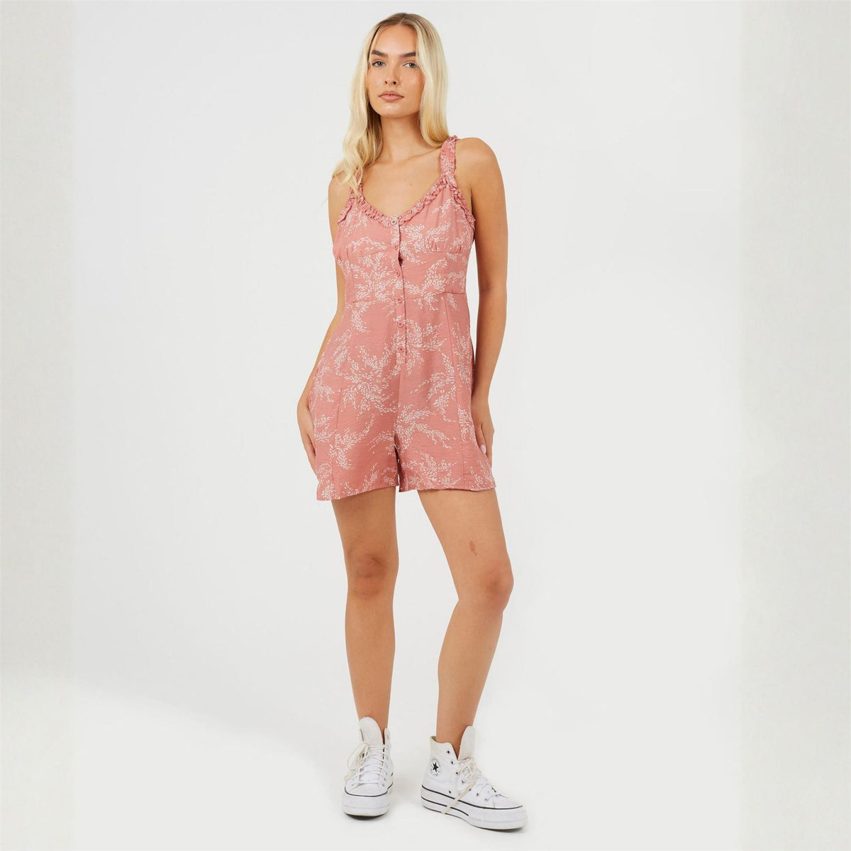 Brave Soul Womens Leaf Print Paysuit With Frilly Straps
