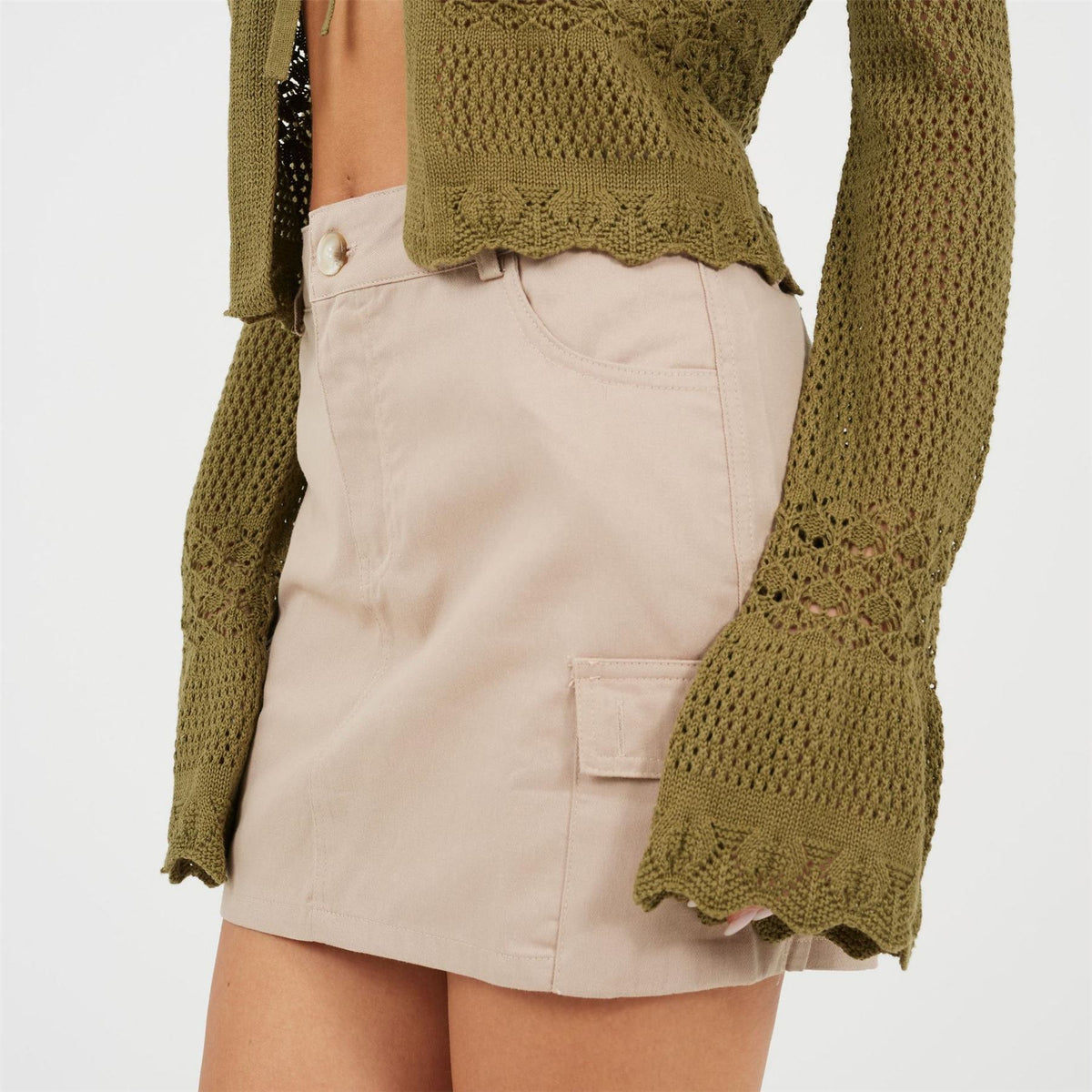 Brave Soul Womens Denim Mini Skirt With Cargo Pockets