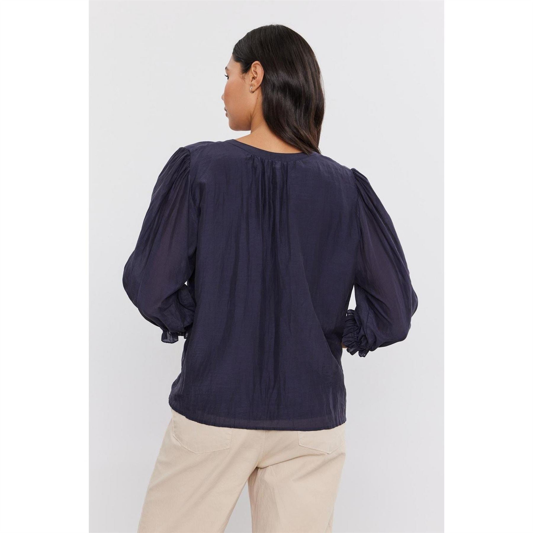 Velvet by Graham and Spencer Regular Fit V-Neck Bishop Sleeve Blouse
