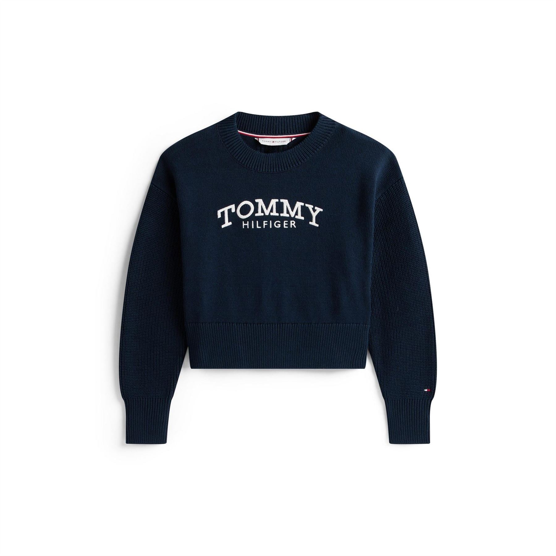 Tommy Hilfiger Embroidered Crew Neck Ribbed Collar Long Sleeve Sweater
