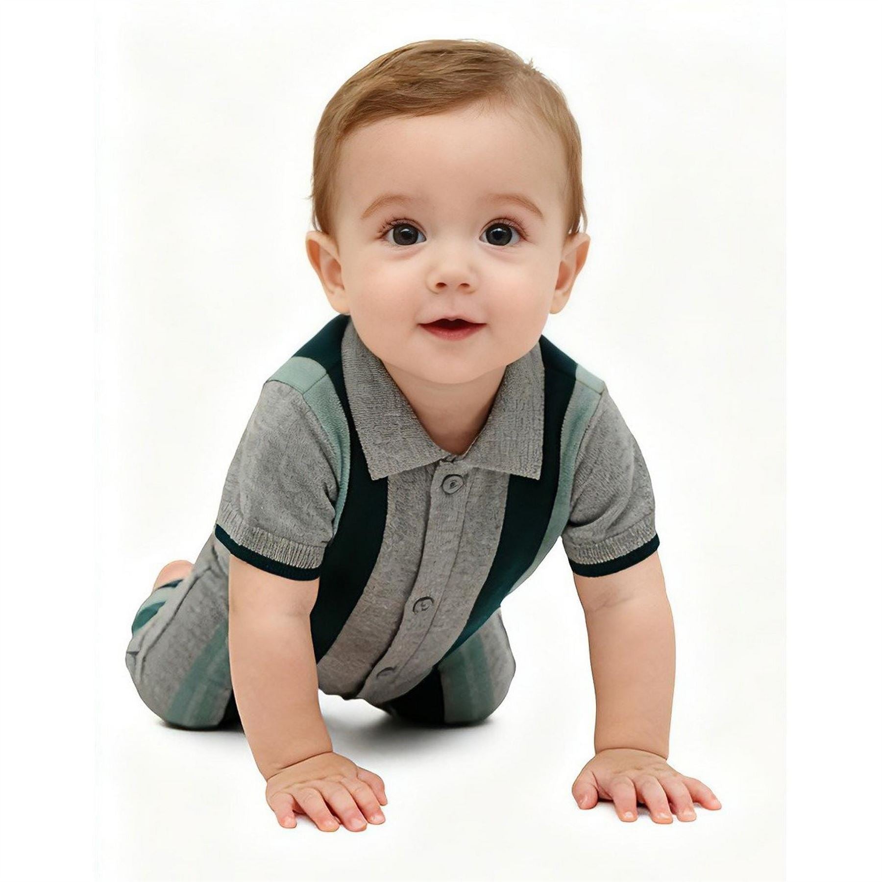 Pretty Green Striped Cotton Short Sleeve Onesie