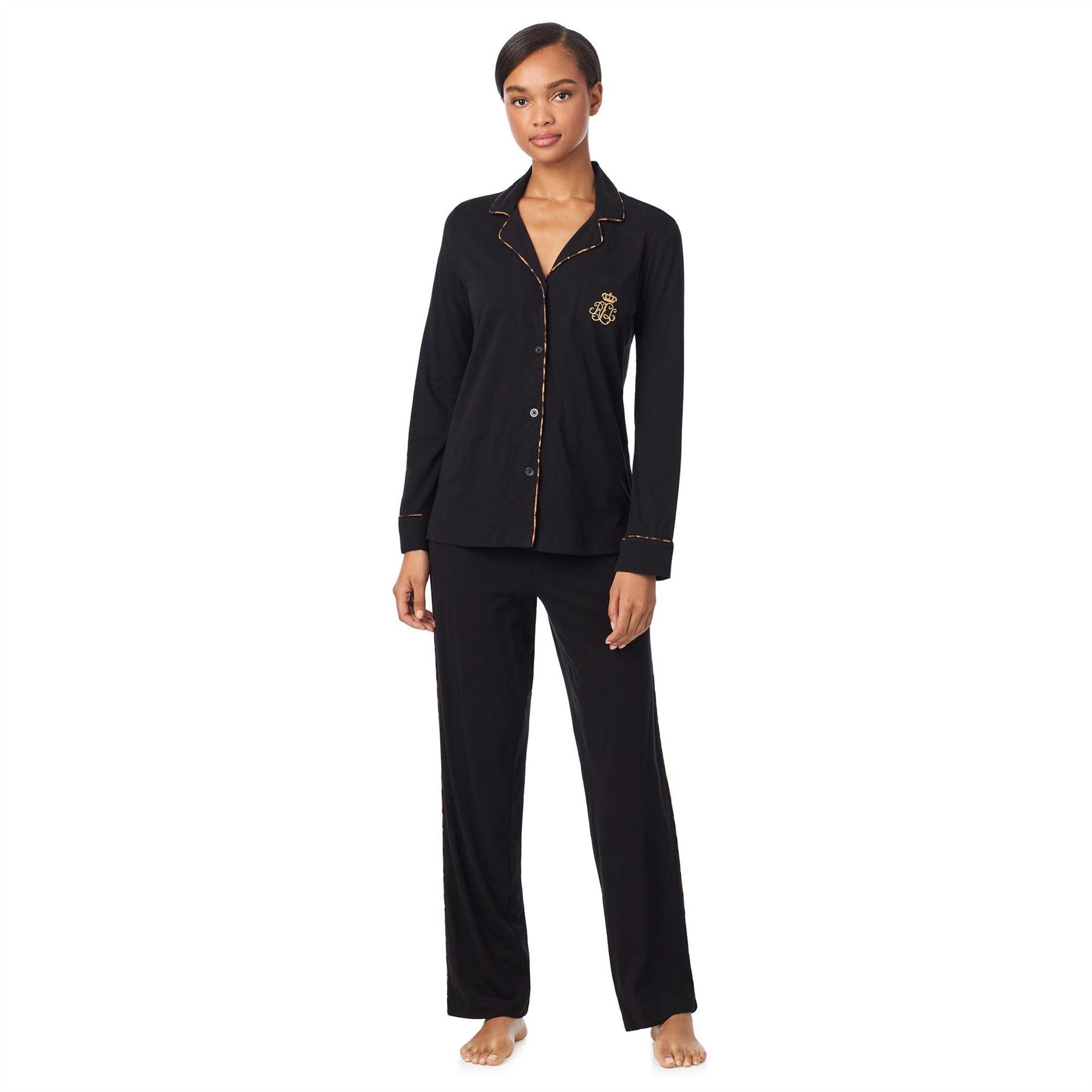 Lauren by Ralph Lauren Notched Neck Long Sleeve Knit Pyjama Set