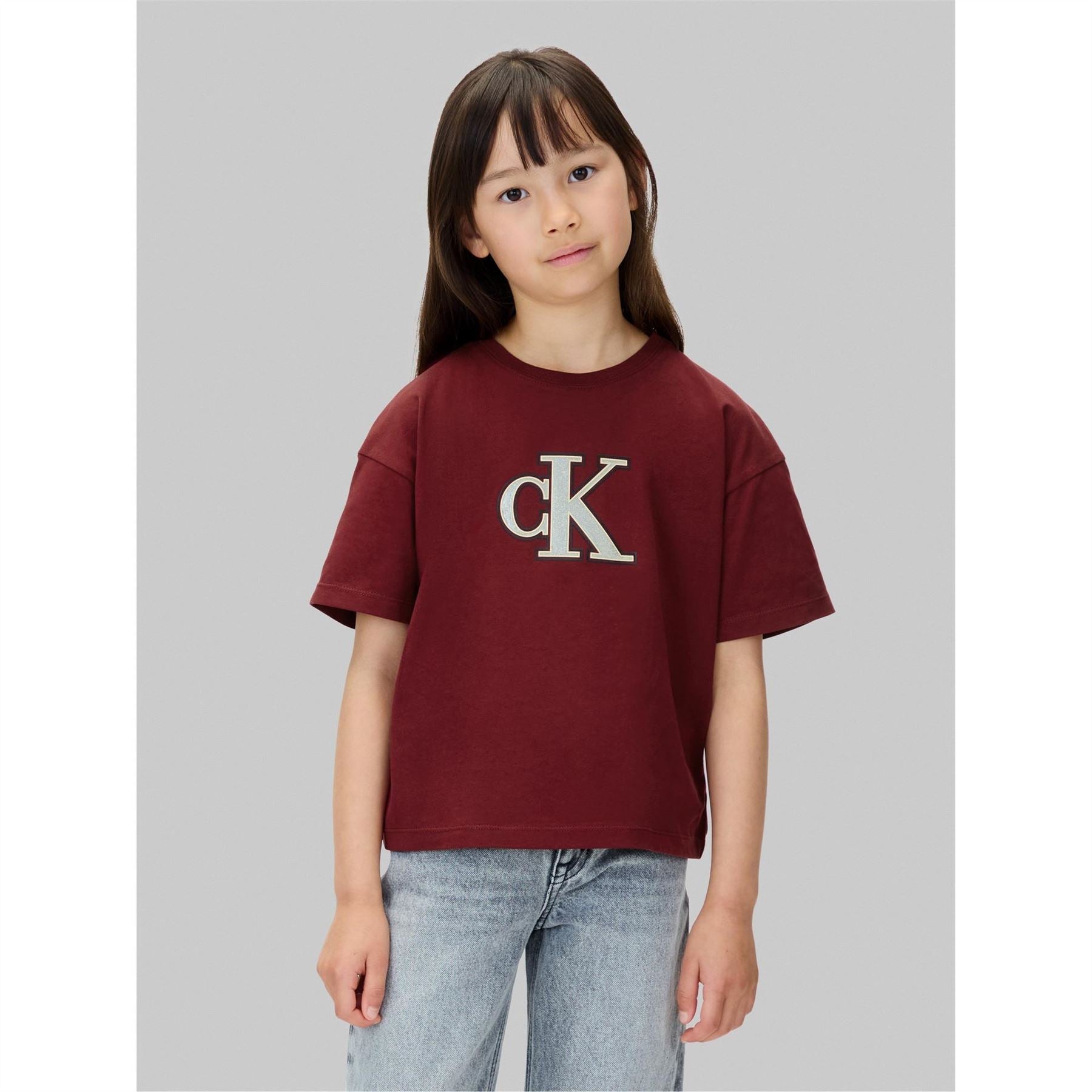 Calvin Klein Jeans Big Logo Print Cropped Crew Neck T-Shirt