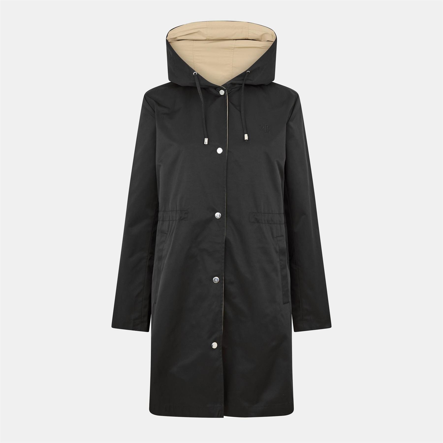 Lauren by Ralph Lauren Solid Patterned Hooded Snap Button Rain Jacket