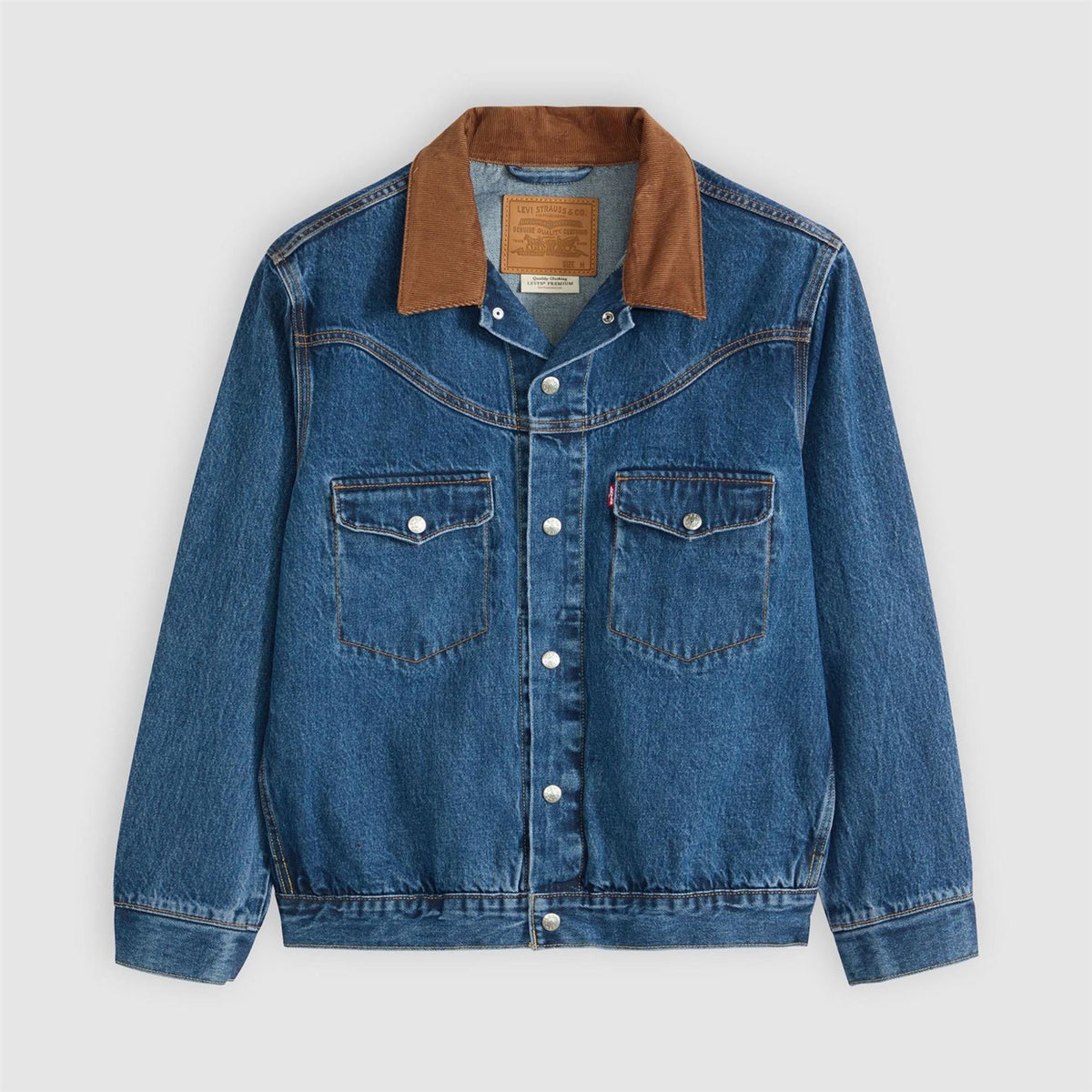 Levis Western Solid Patterned Snap Button Shirt Collared Denim Jacket