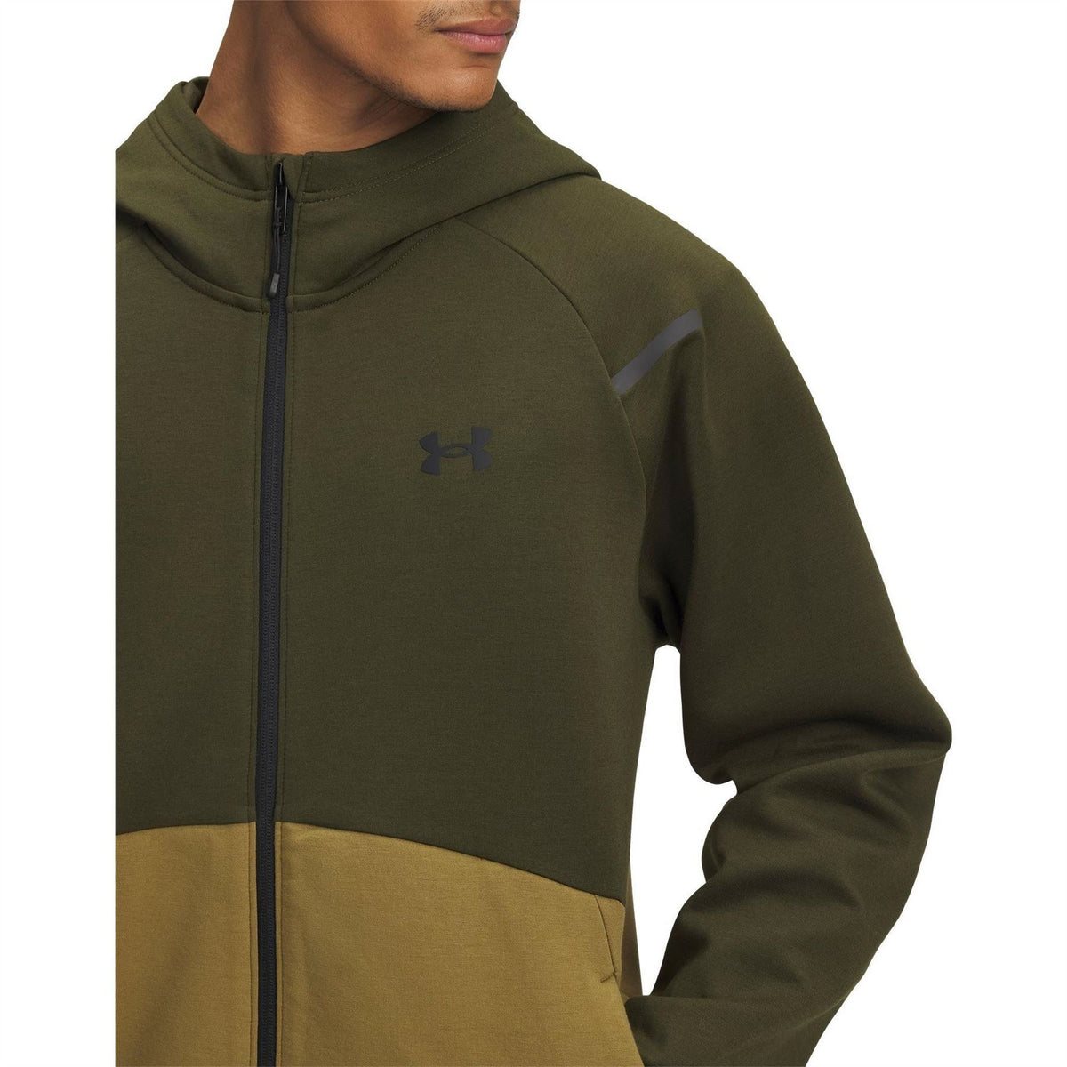 Under Armour Solid Patterned Hooded Neck Ribbed Cuff Full Zipper Sweat Jacket