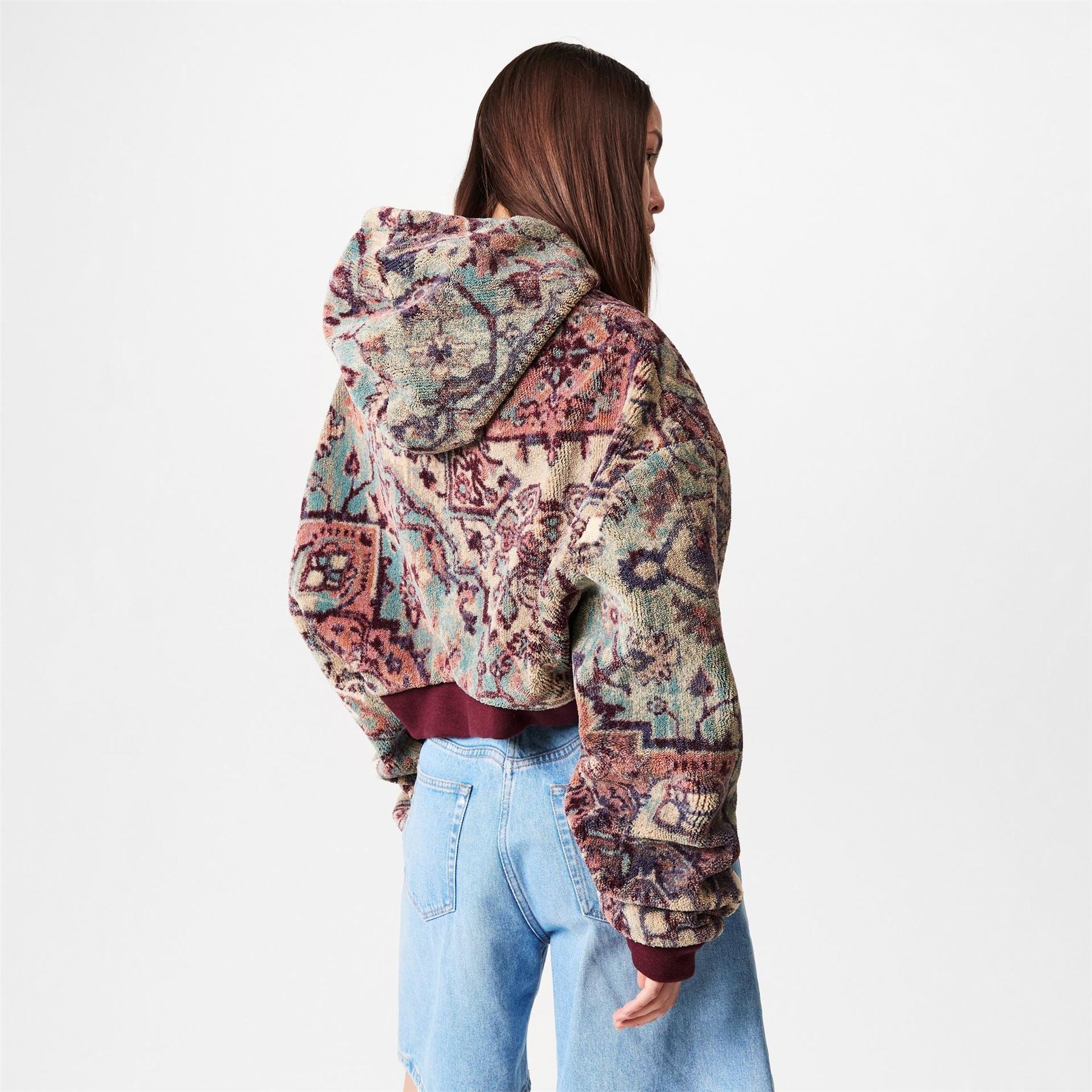 Off White Cropped Hooded Relaxed Fit Sweatshirt