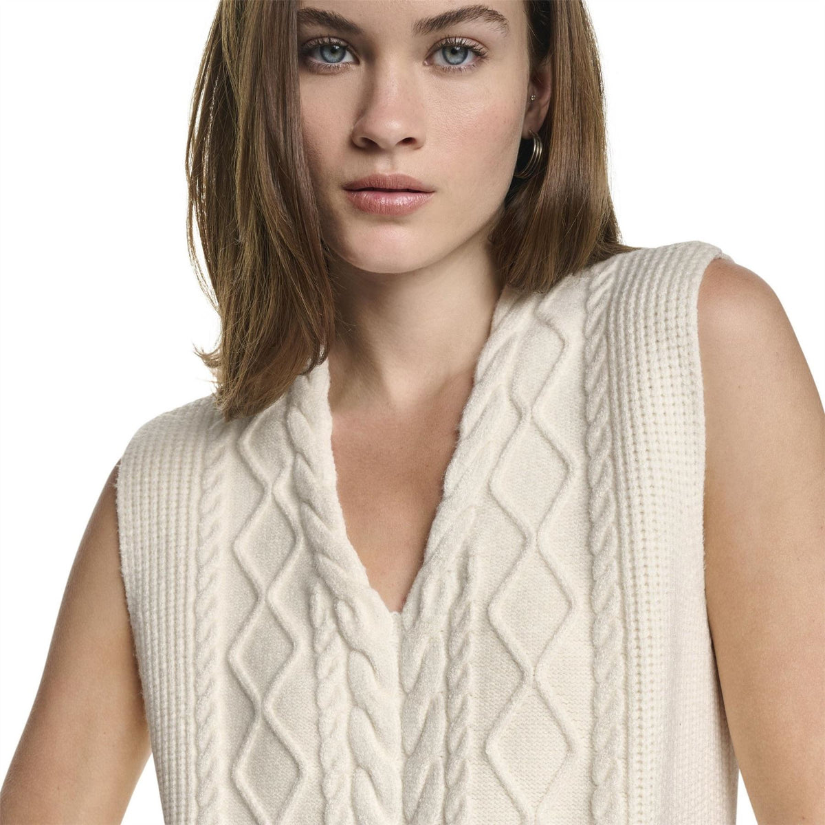 DKNY Sleeveless V Neck Cable Sweater