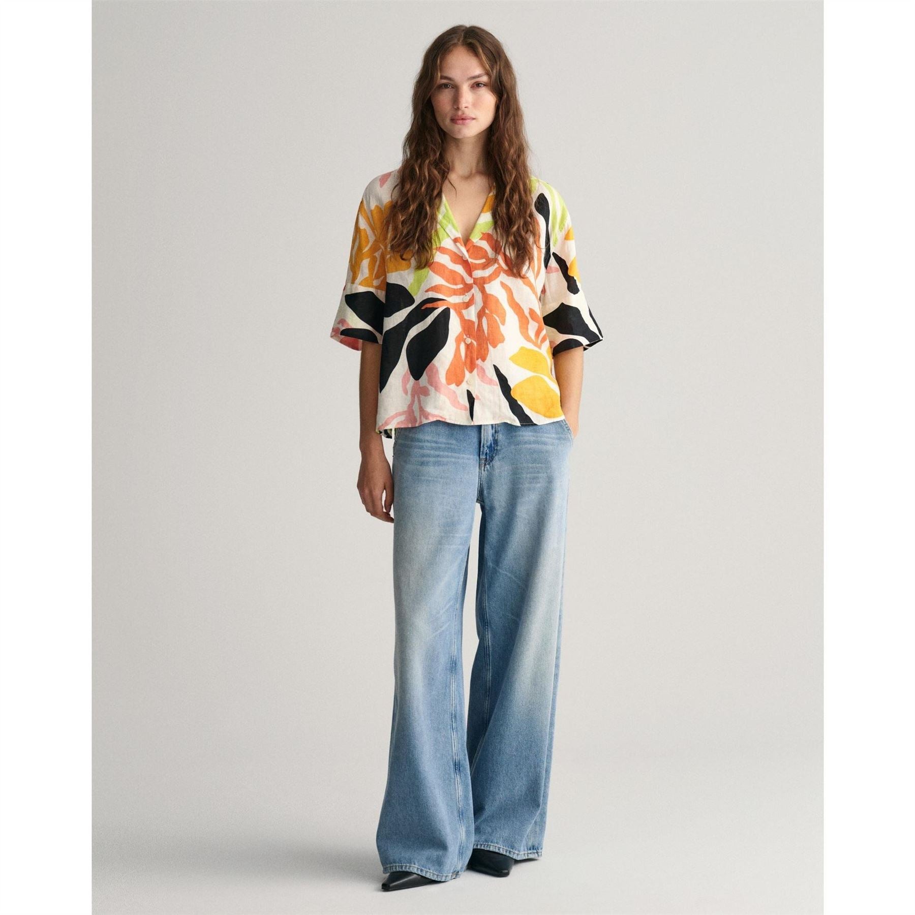 Gant Fit Palm Print Linen Short Sleeve Shirt