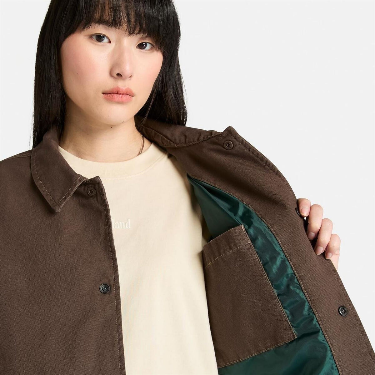 Timberland Coach Solid Patterned Snap Button Slant Pocket Overshirt
