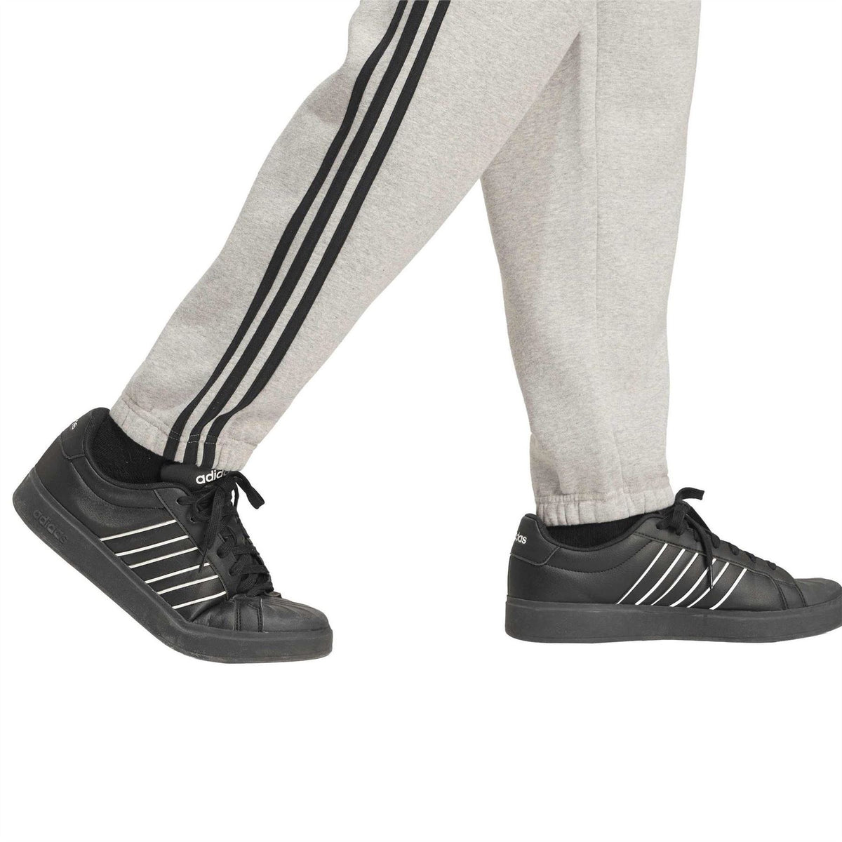 adidas Fleece Tapered Cuff 3 Stripes Joggers M