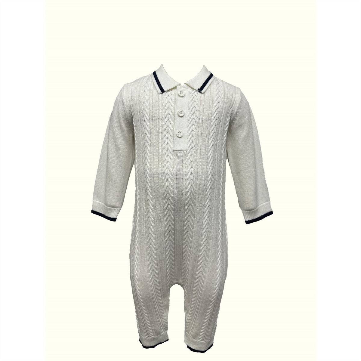 Pretty Green Collared Neck Long Sleeve Cable Knit Romper