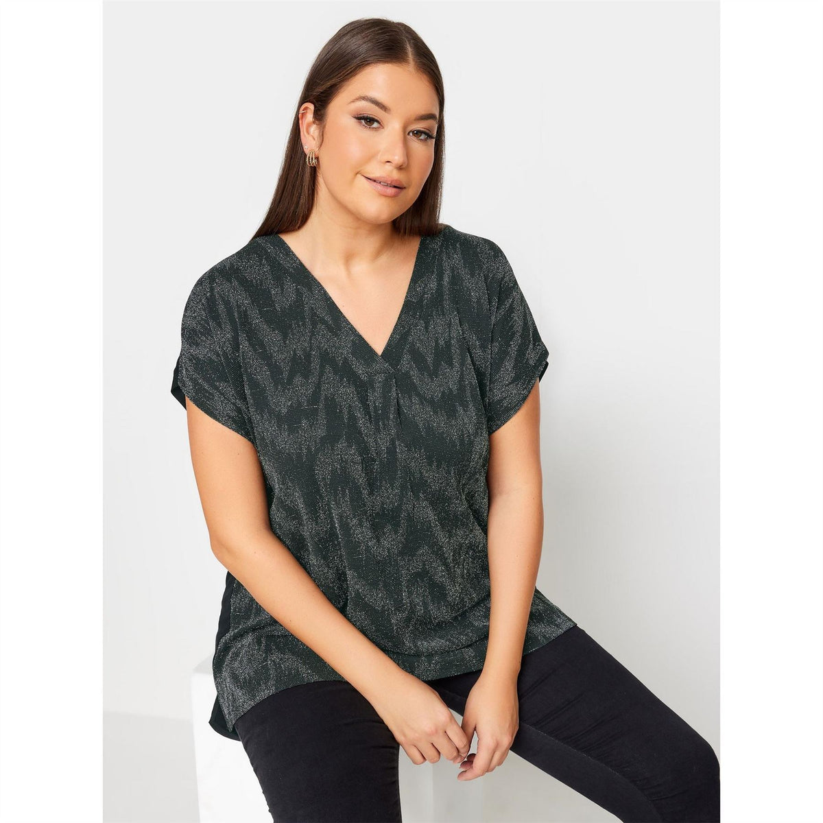 YOURS Curve Half Notch Neck Lurex Regular Fit T-Shirt