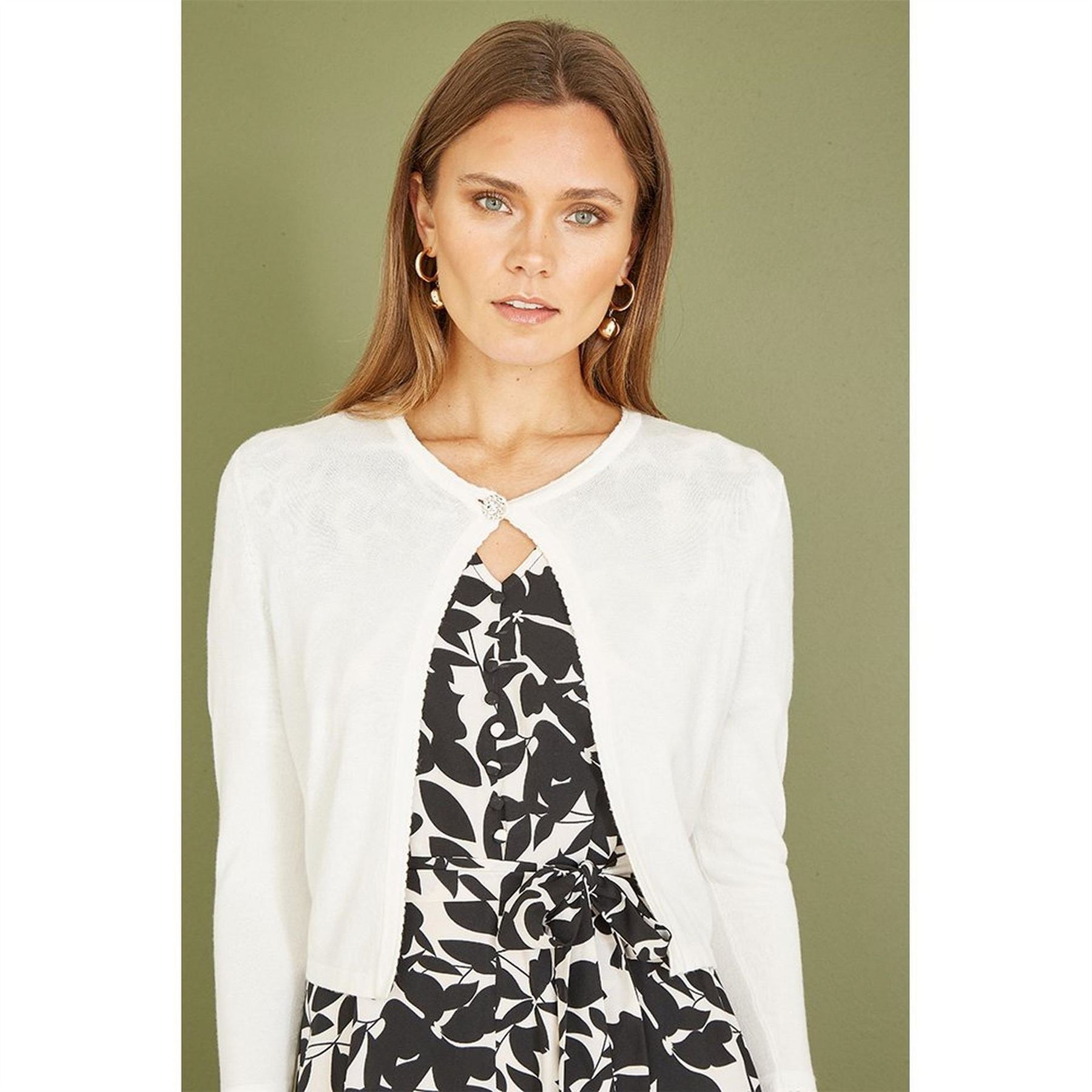 Yumi Diamante Button Cropped Cardigan