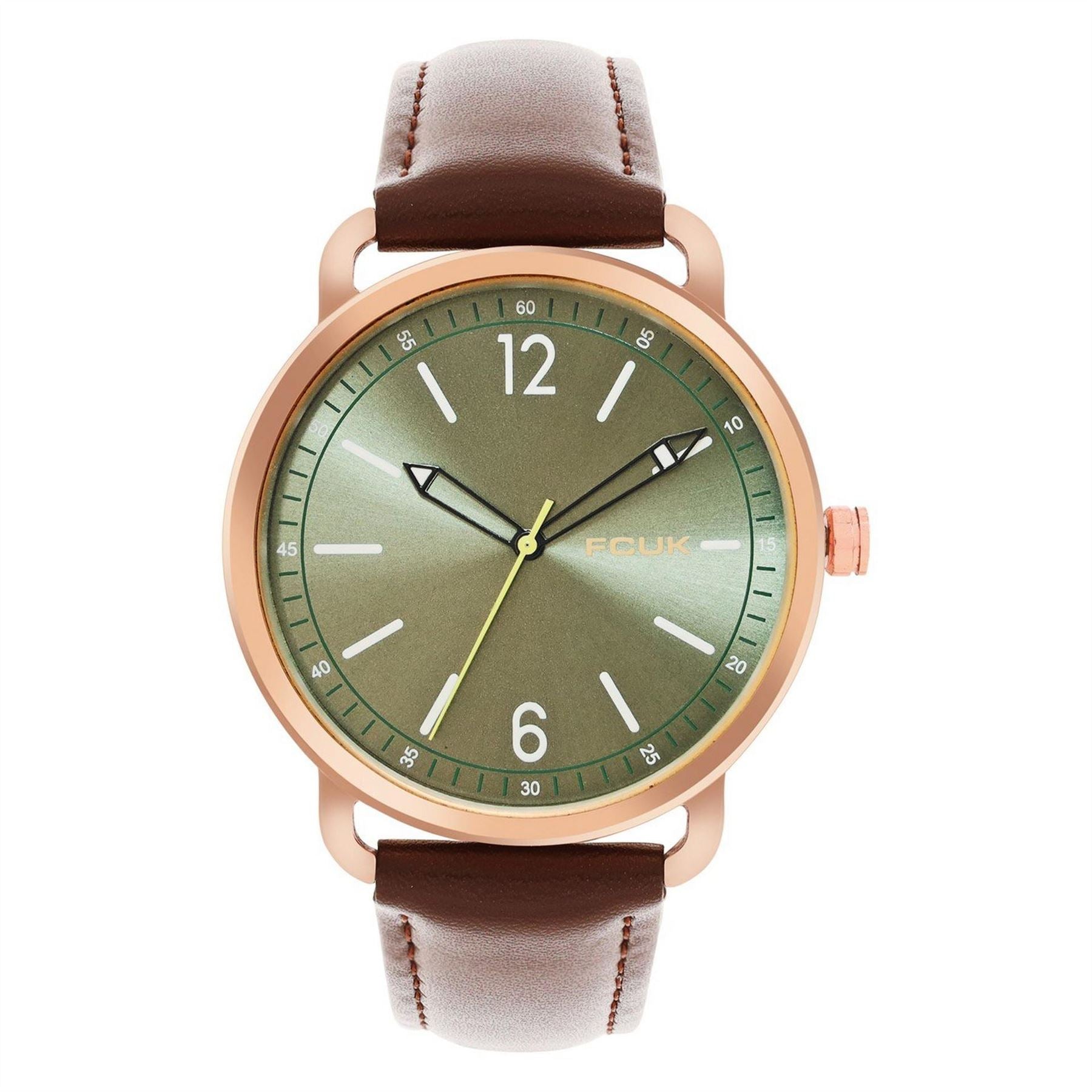 FCUK Rose Case Round Shape Brown Strap Quartz Watch