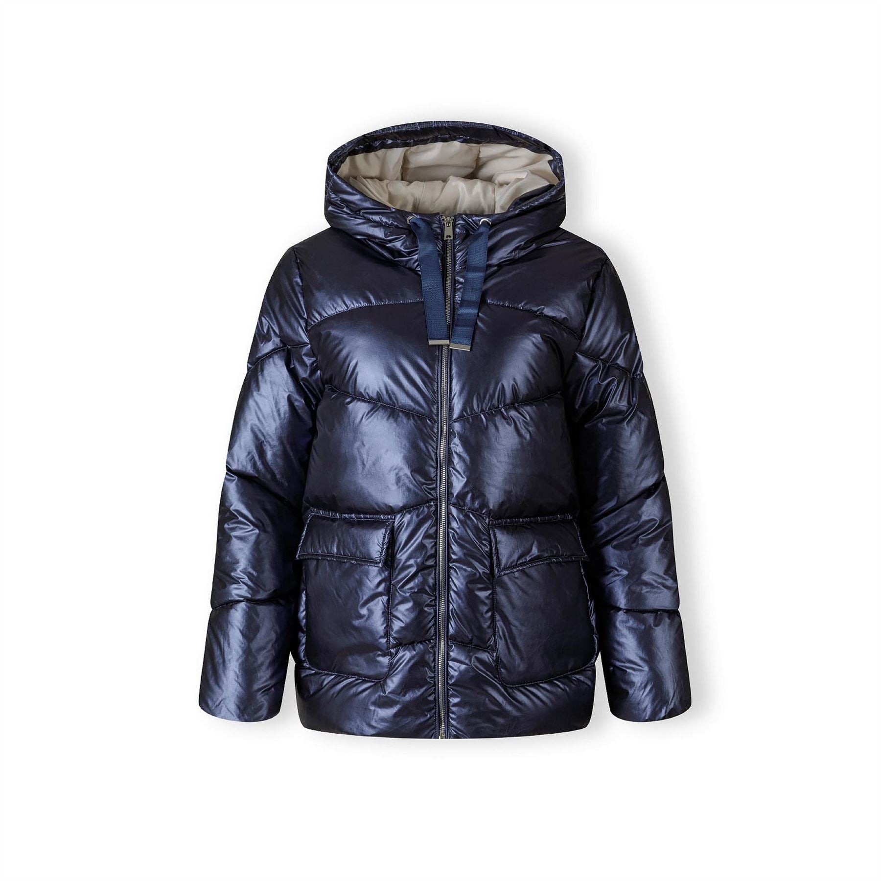 Minoti Women Quilted Short Hooded Jacket With Zip And Pockets Navy