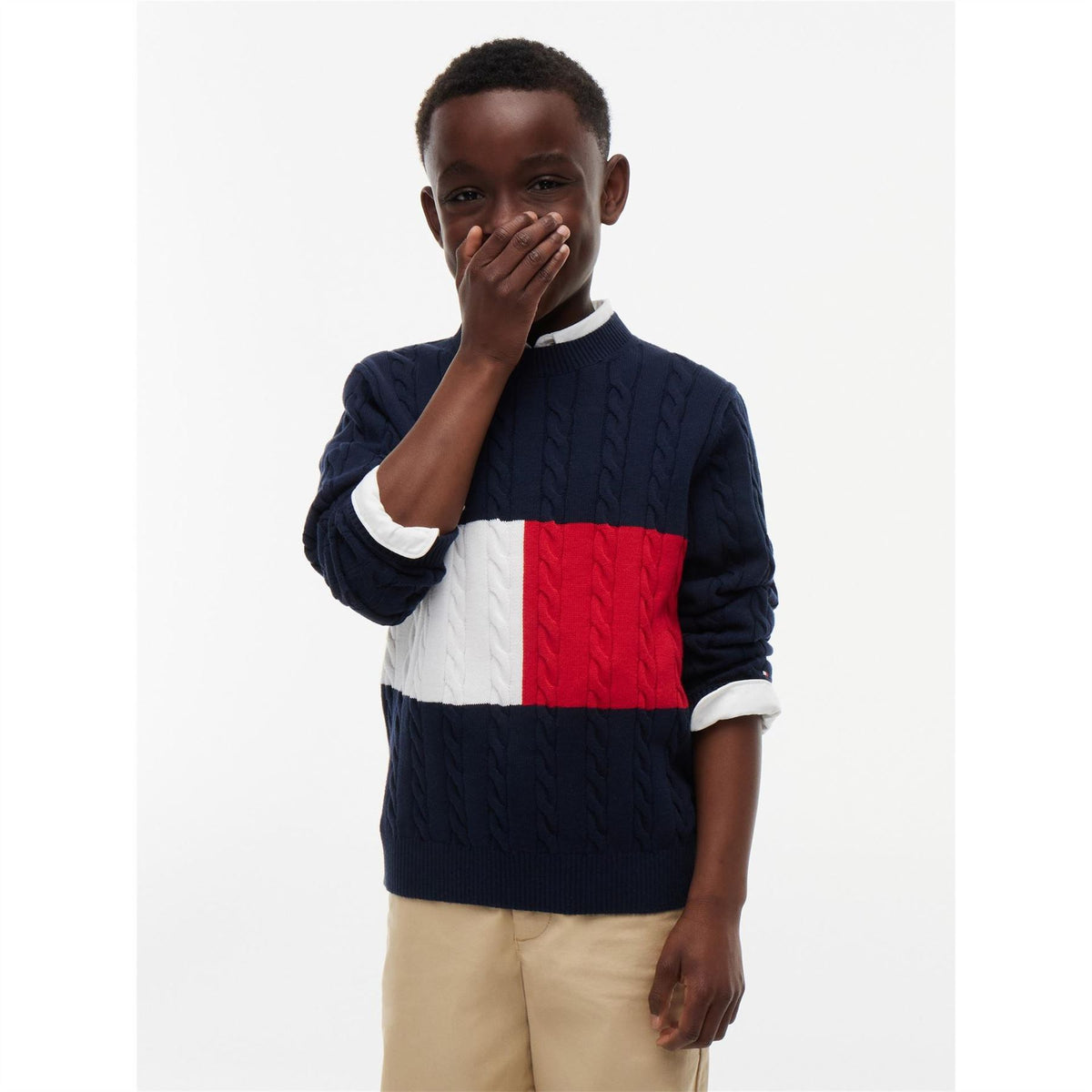 Tommy Hilfiger Flag Knit Long Sleeve Cotton Blend Cable Jumper