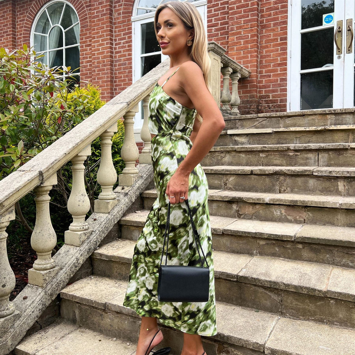 AX Paris Printed Asymmetric Cut Out Midi Dress