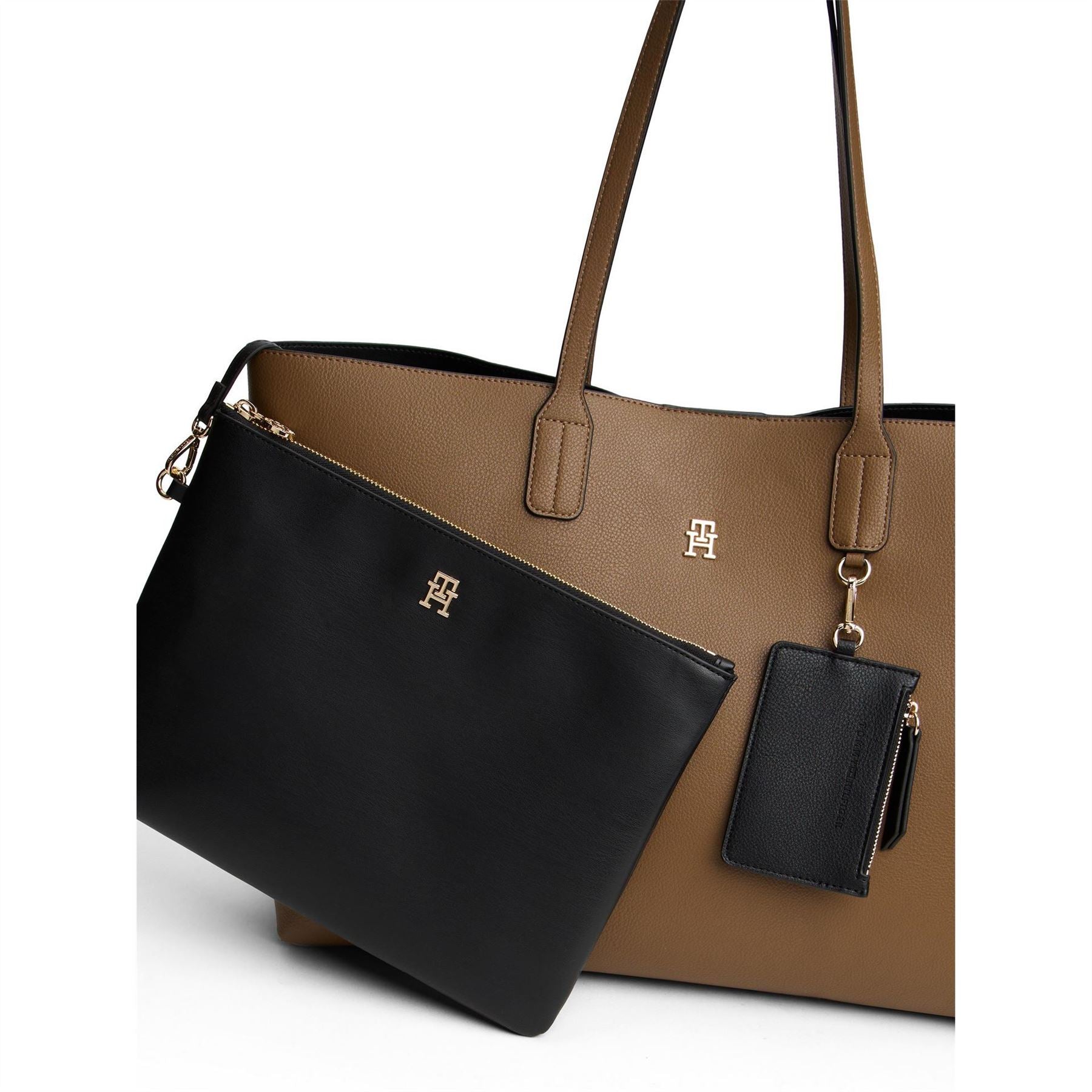 Tommy Hilfiger Solid Patterned Icon Tote with Gold Tone Hardware