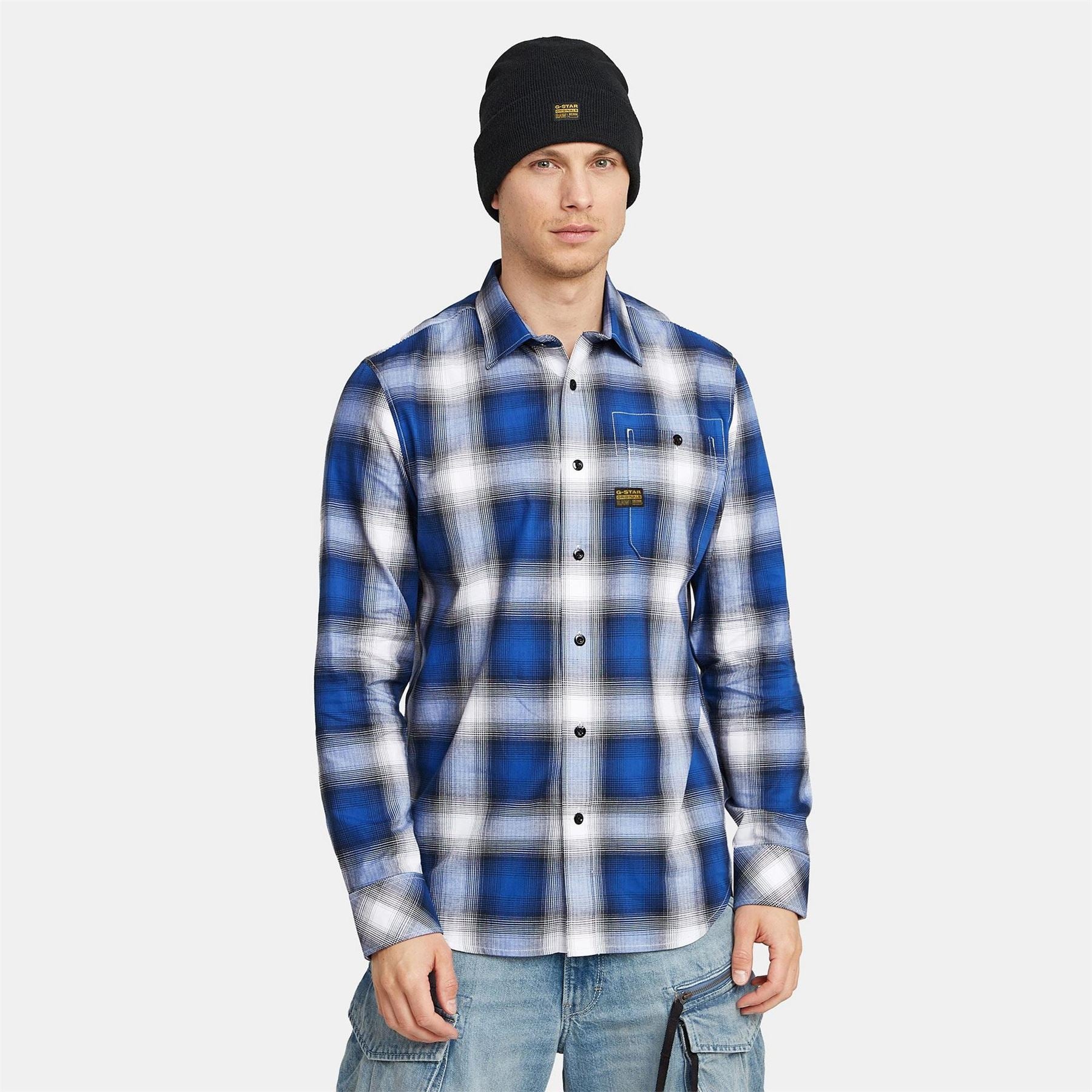 G Star Logo Badge Collared Neck Long Sleeve Shirt