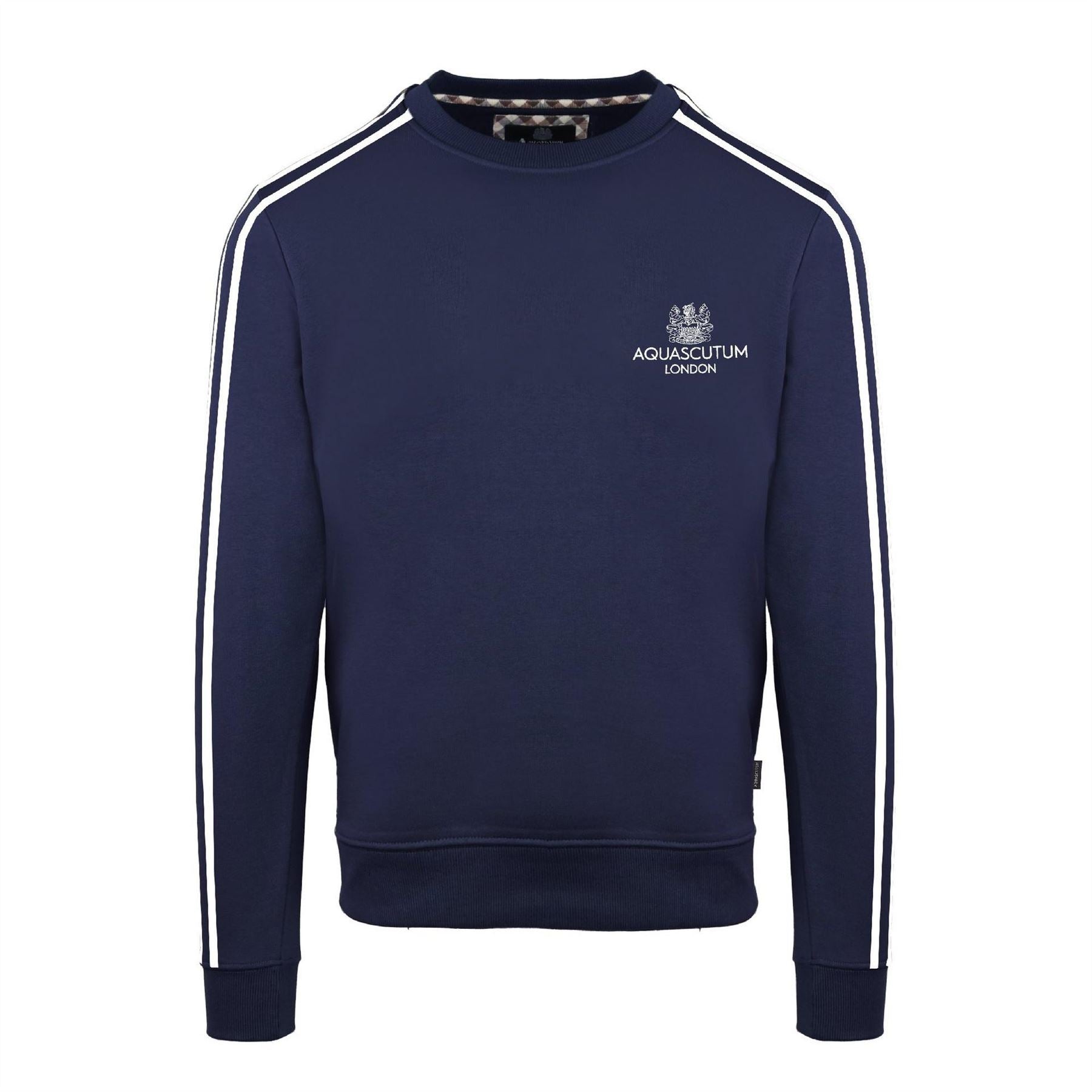 Aquascutum Embroidered Crew Neck Ribbed Collar Long Sleeve Sweatshirt