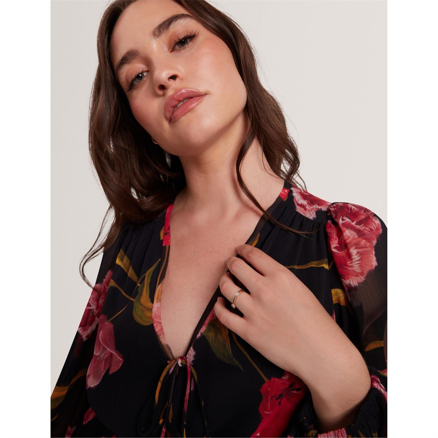 Ted Baker Woven V-Neck Three Quarter Sleeve Babydoll Dress