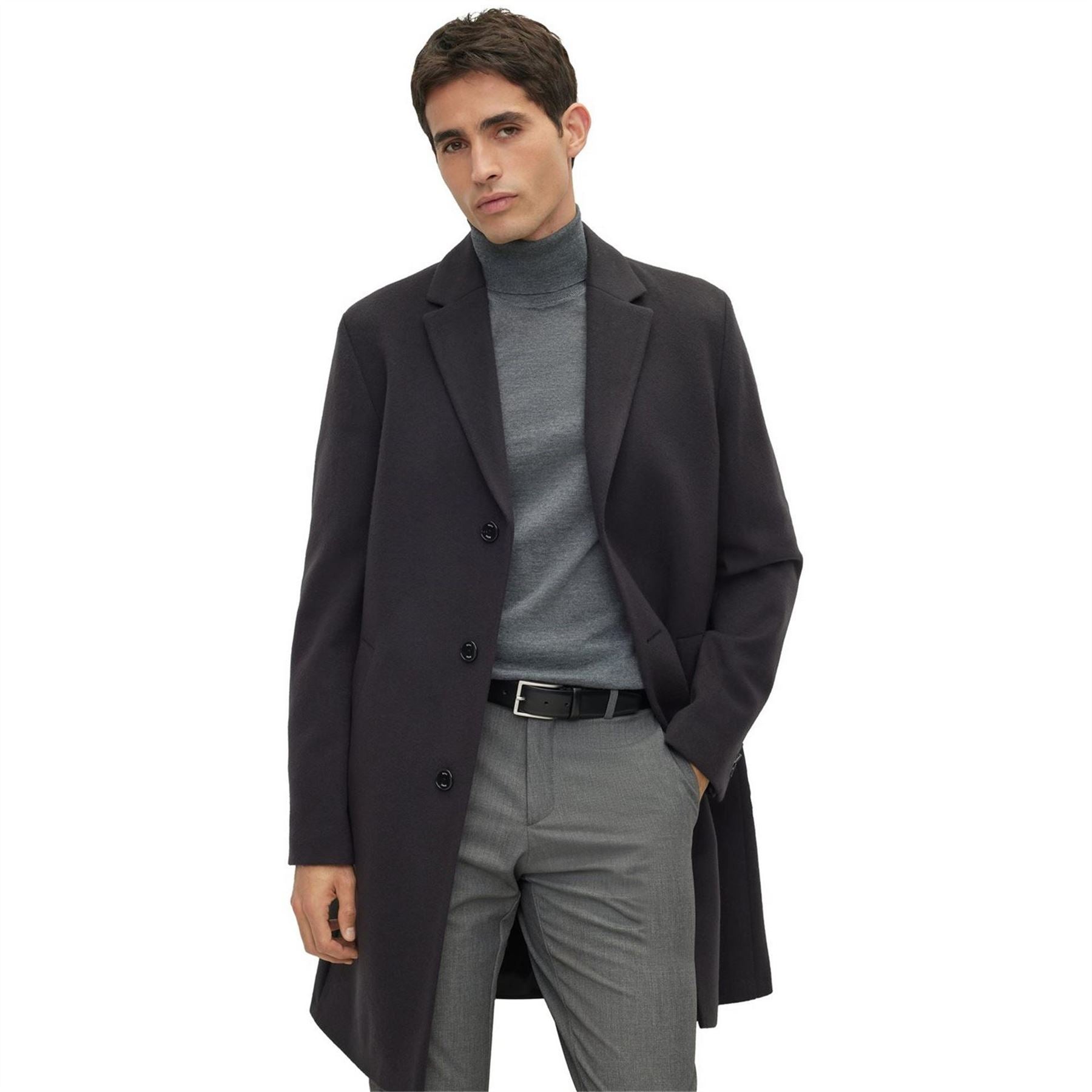 Boss Hyde Solid Patterned Lapel Collared Trench Coat