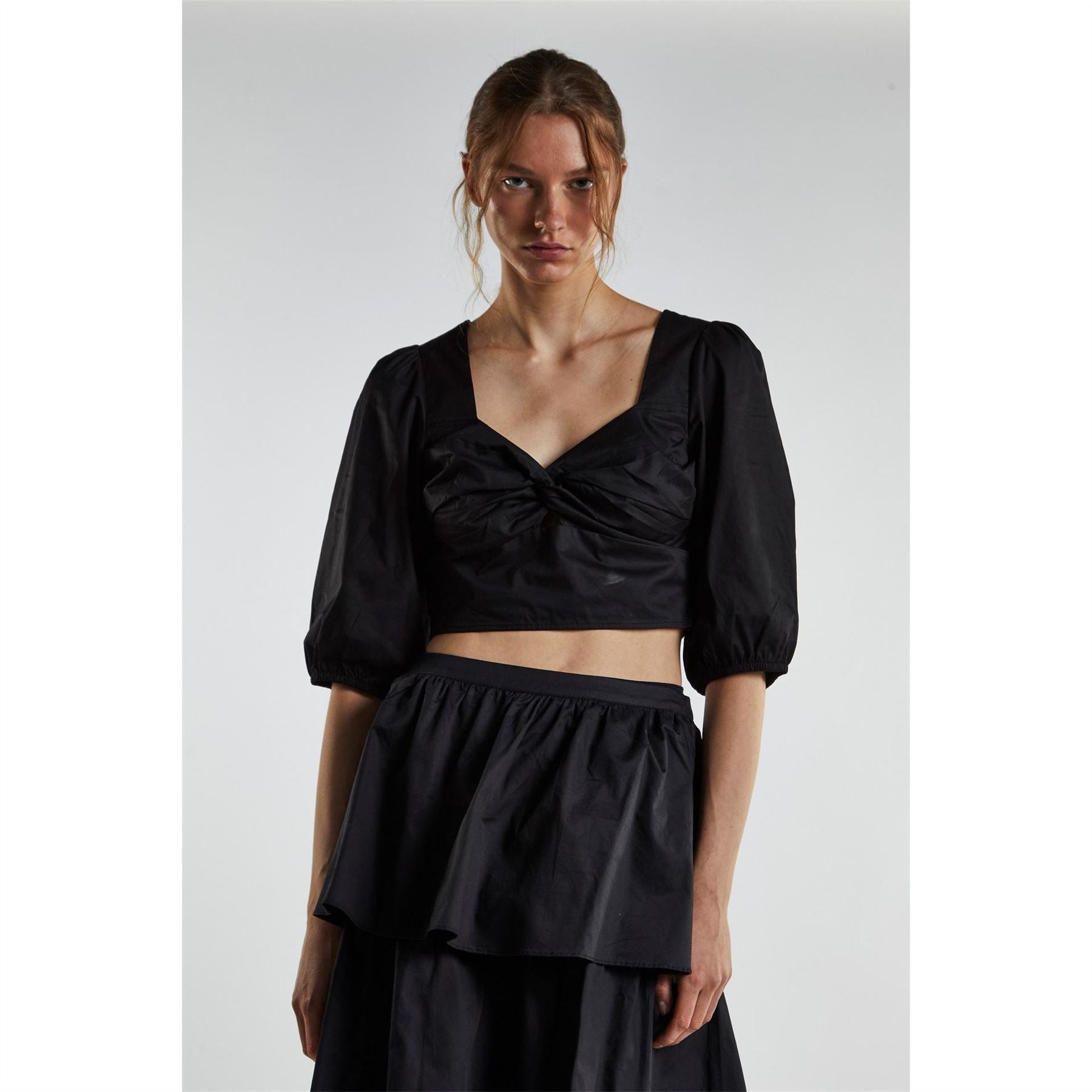 Glamorous Black Twist Front Crop Top