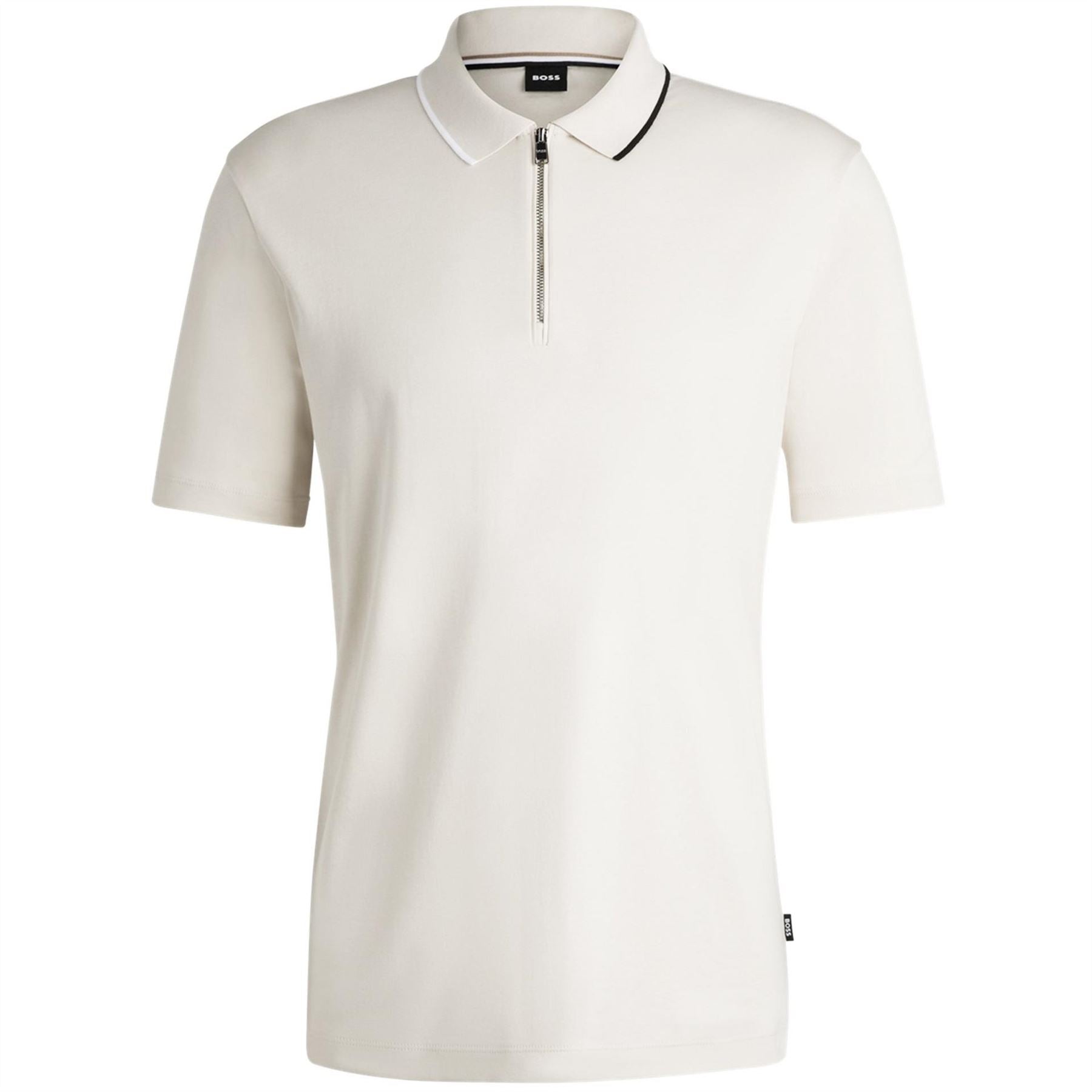 Boss Paras Quarter Zip Cotton Short Sleeve Polo Shirt