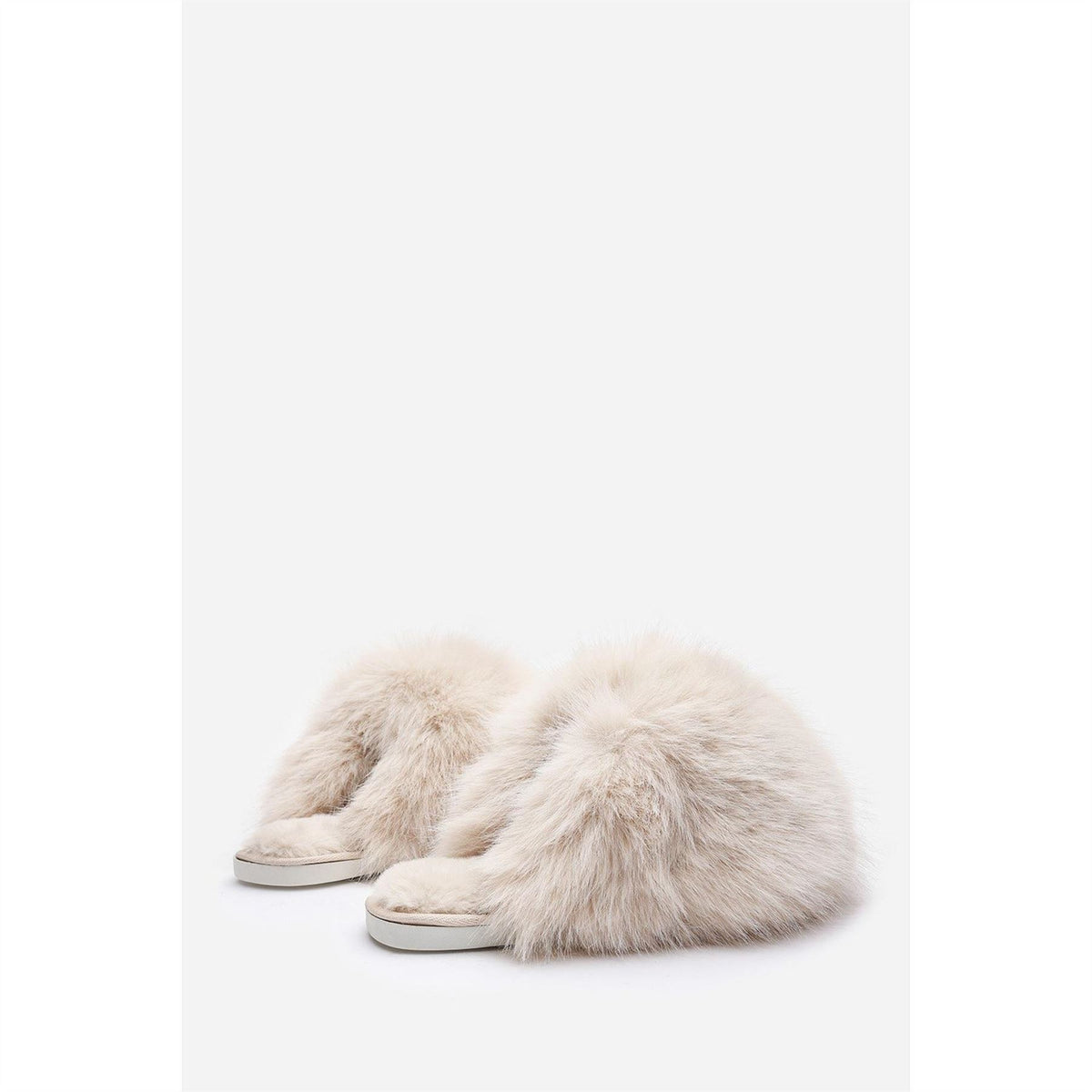 Wheres That From Ultimate Fluffy Beige Faux Fur Mule Slippers