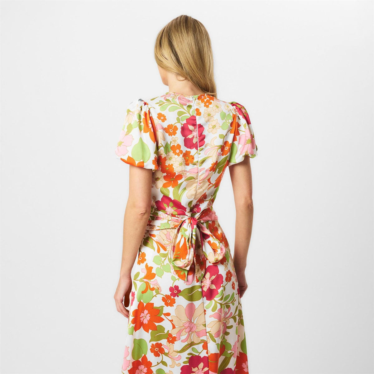 AX Paris Floral Printed Puff Sleeve Tie Waist Midi Dress
