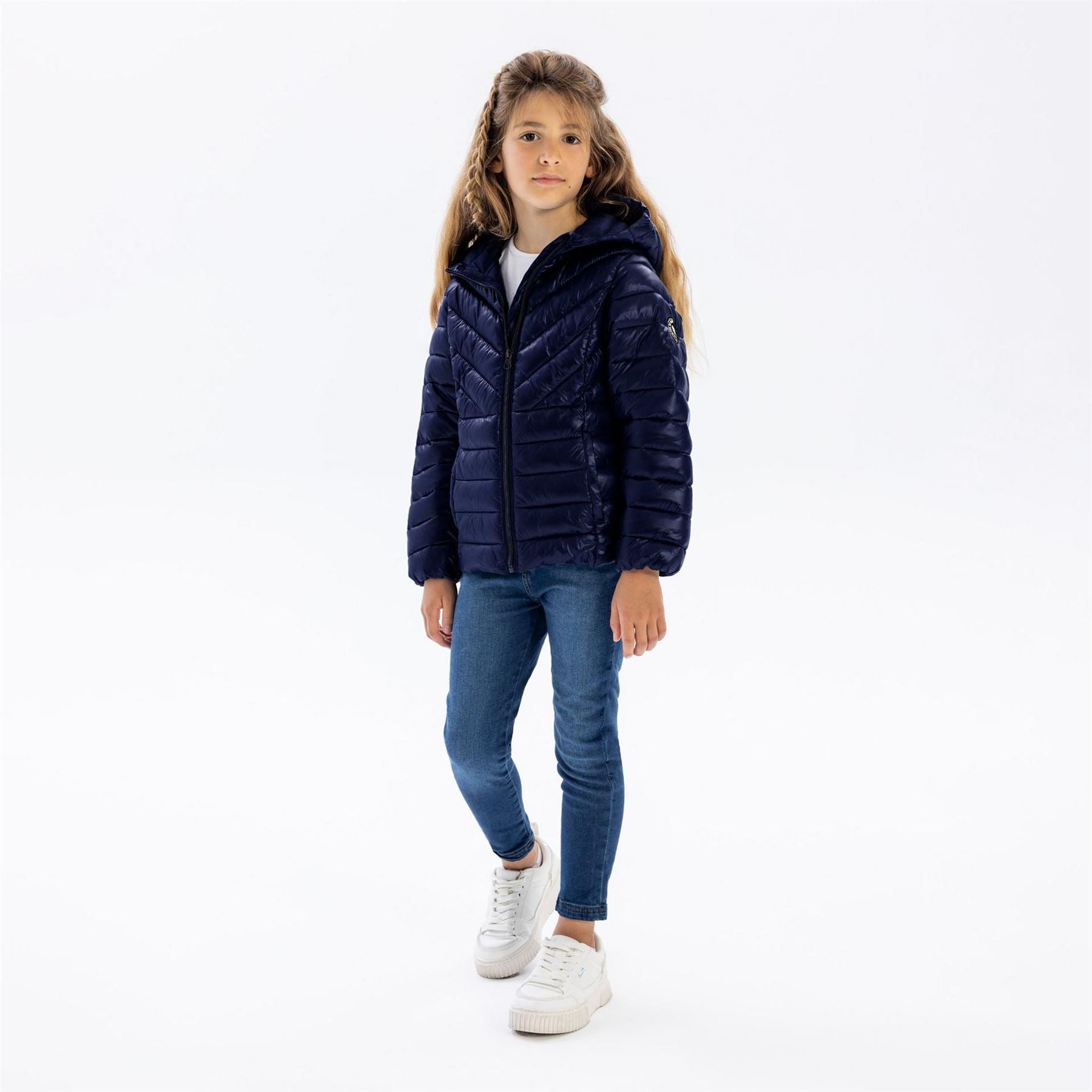 Minoti Girls Quilted Hooded Jacket With Zip Navy