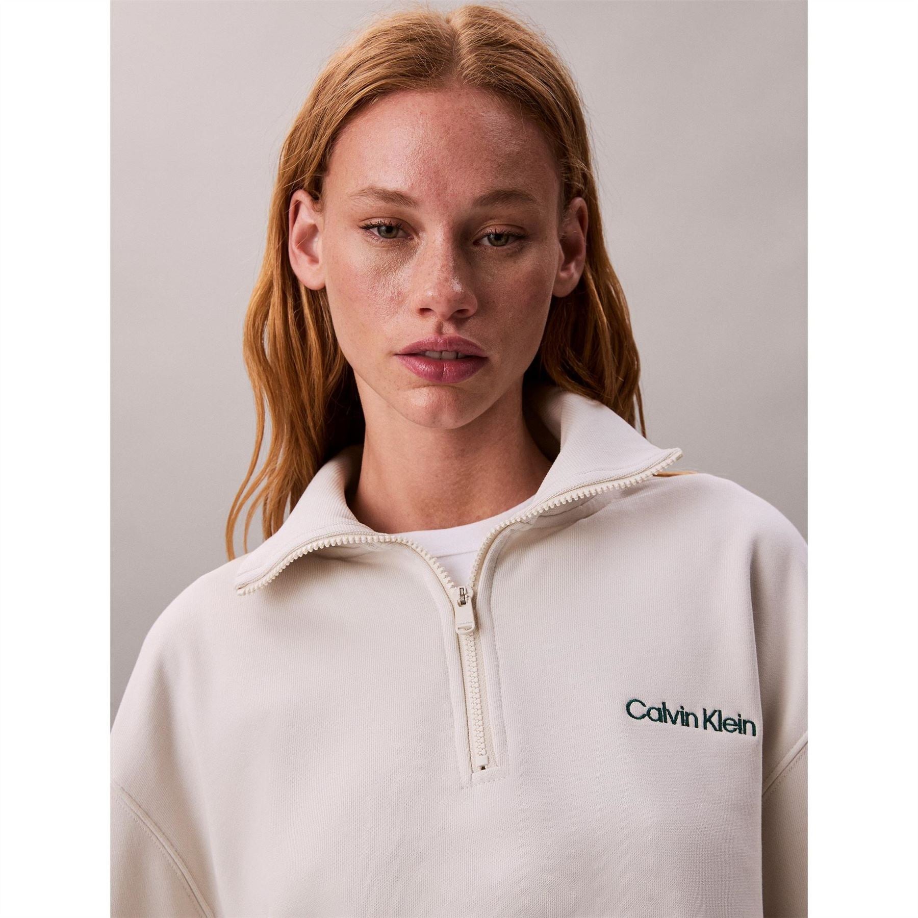 Calvin Klein Lacoste Lettering Zip Neck Long Sleeve Sweatshirt