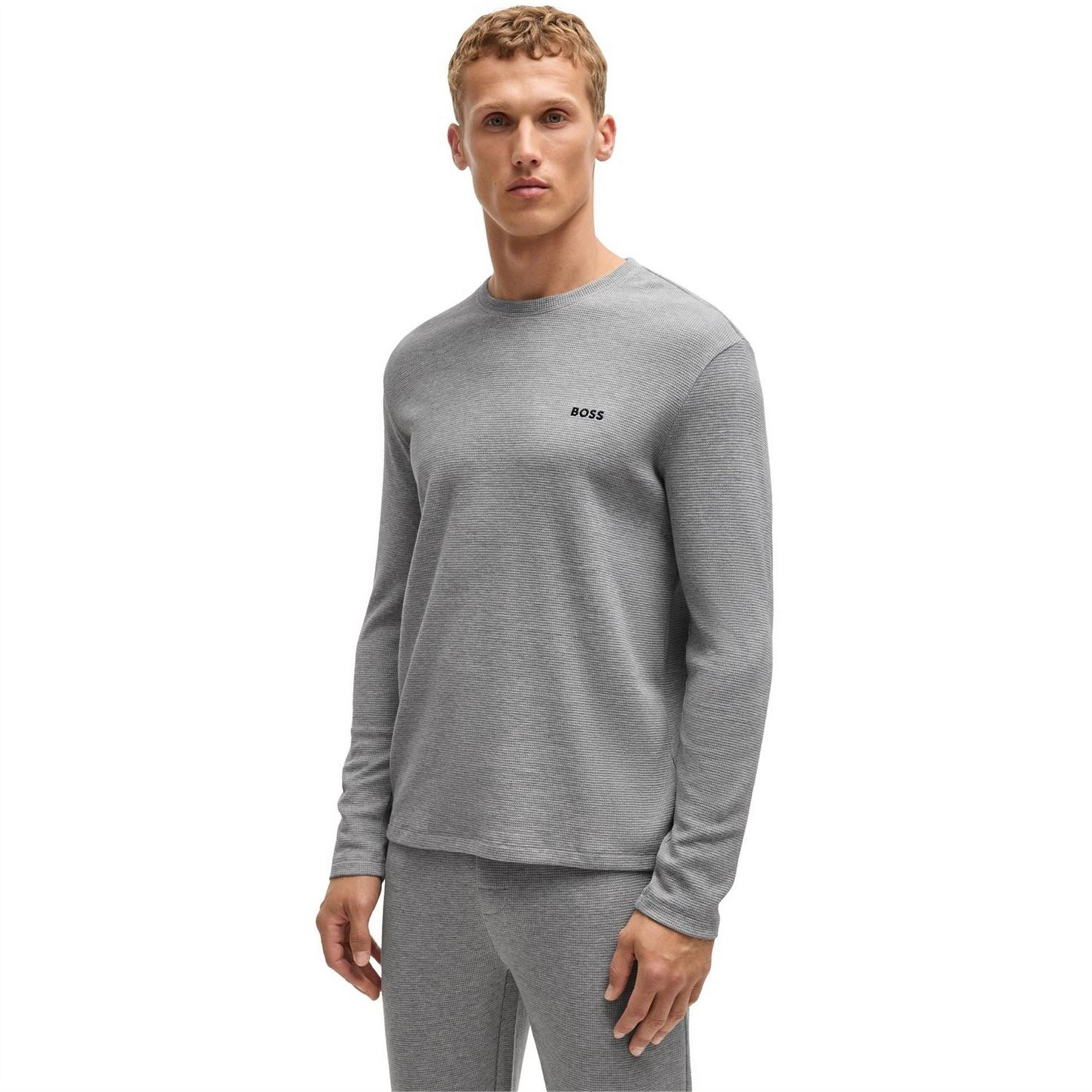 Boss Bw Waffle Long Sleeve T-Shirt, Waffle Texture