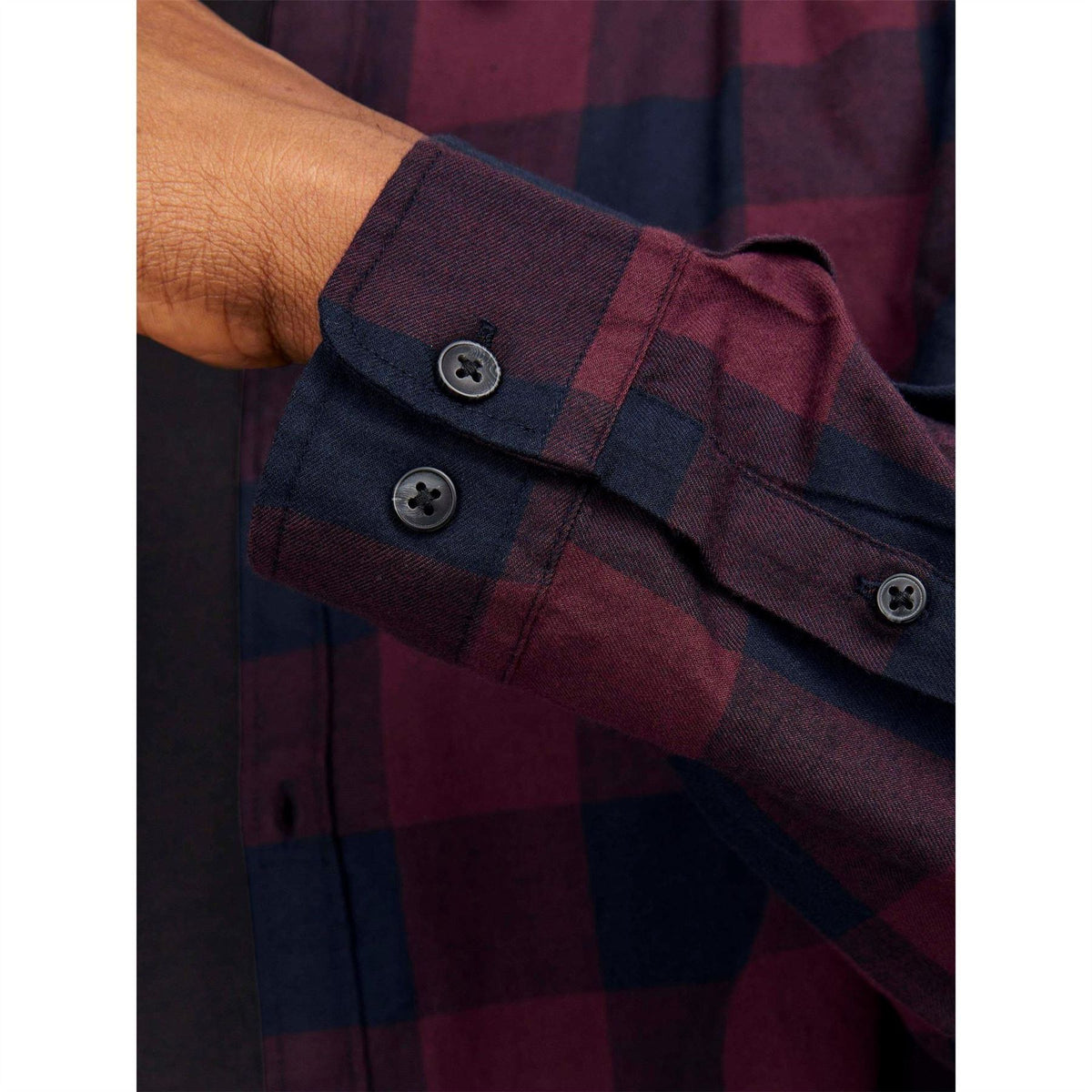 Jack and Jones Gingham Button Placket Collared Long Sleeve Shirt