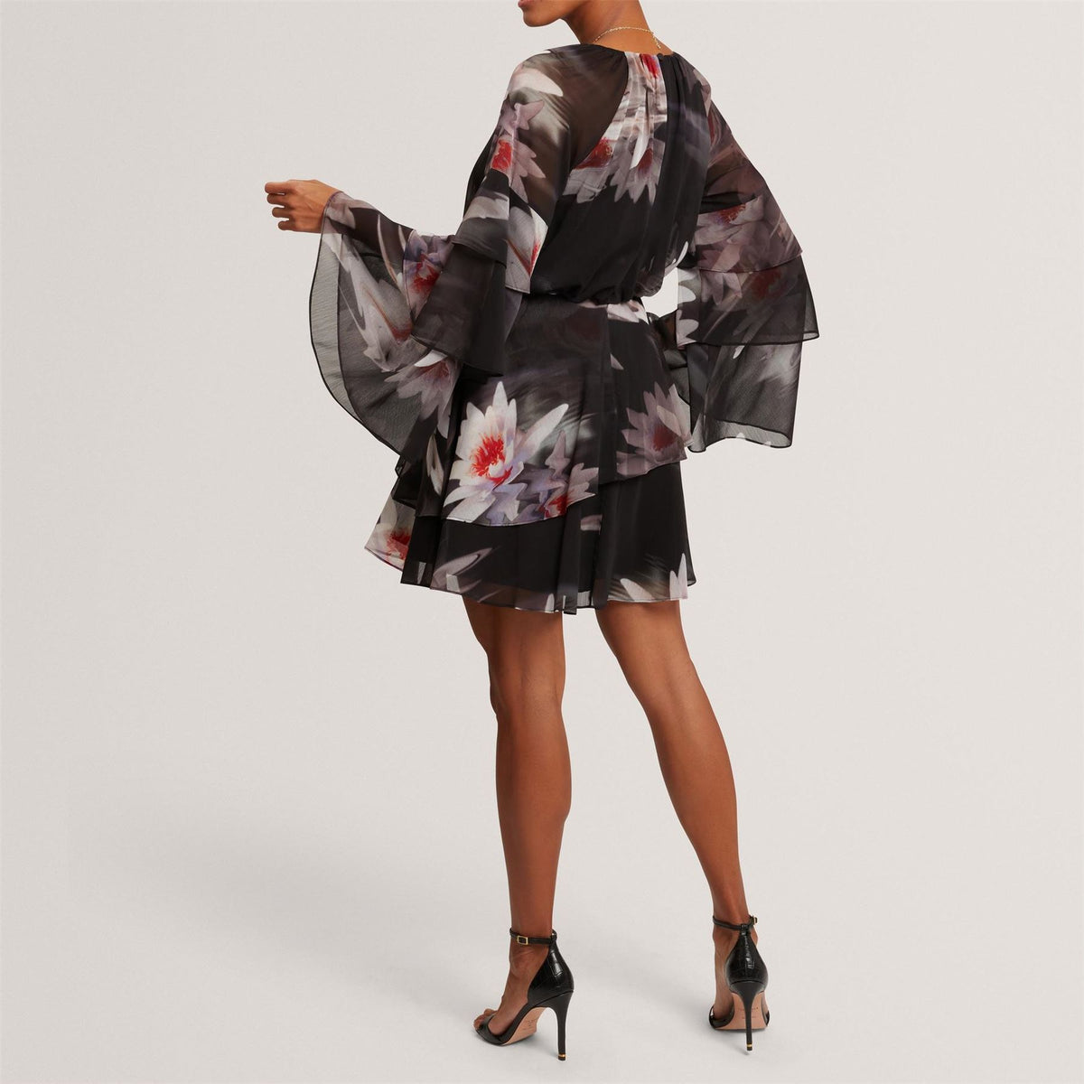 Ted Baker Baker Lily Print Frilled Long Sleeve Mini Dress