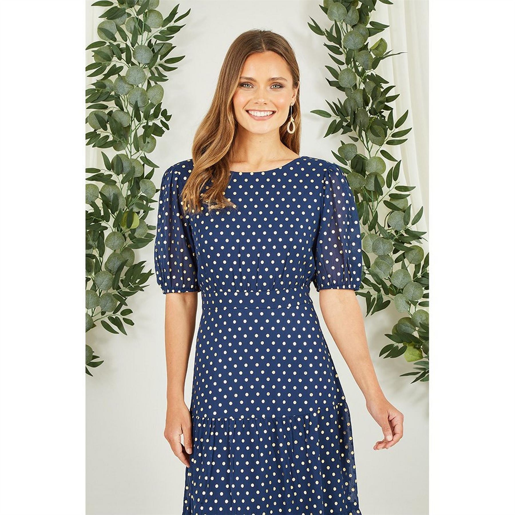 Mela London Gold Foil Spot Midi Dress