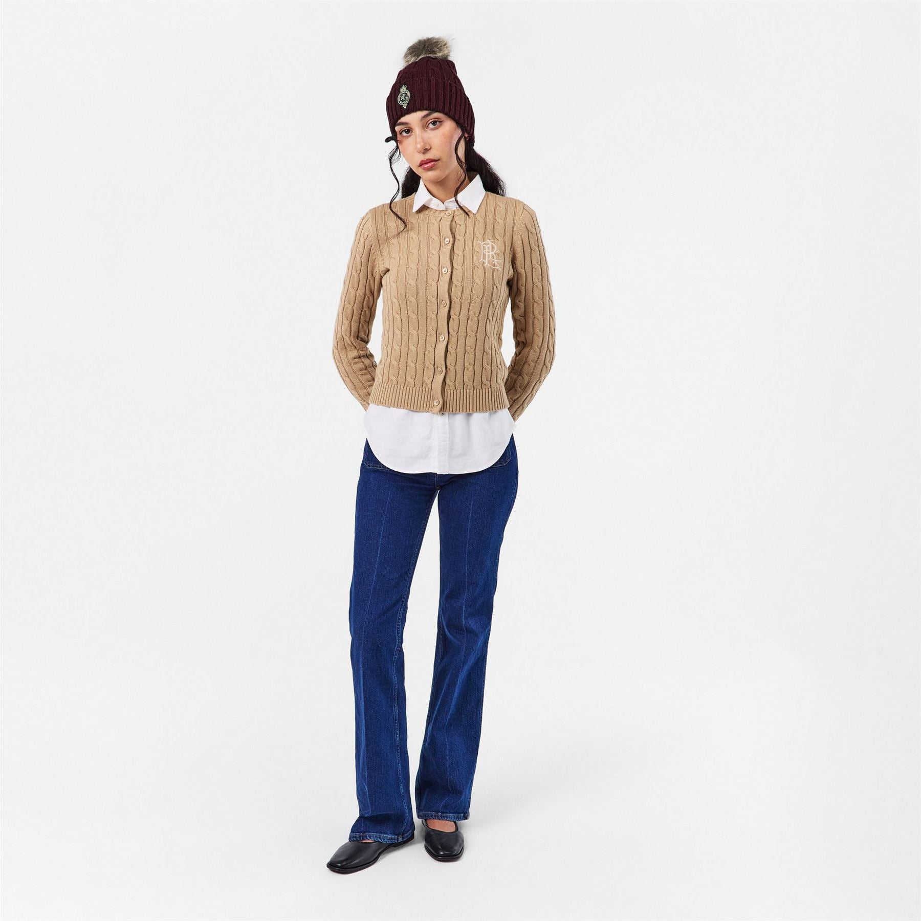 Lauren by Ralph Lauren Pom Cable Knit Beanie