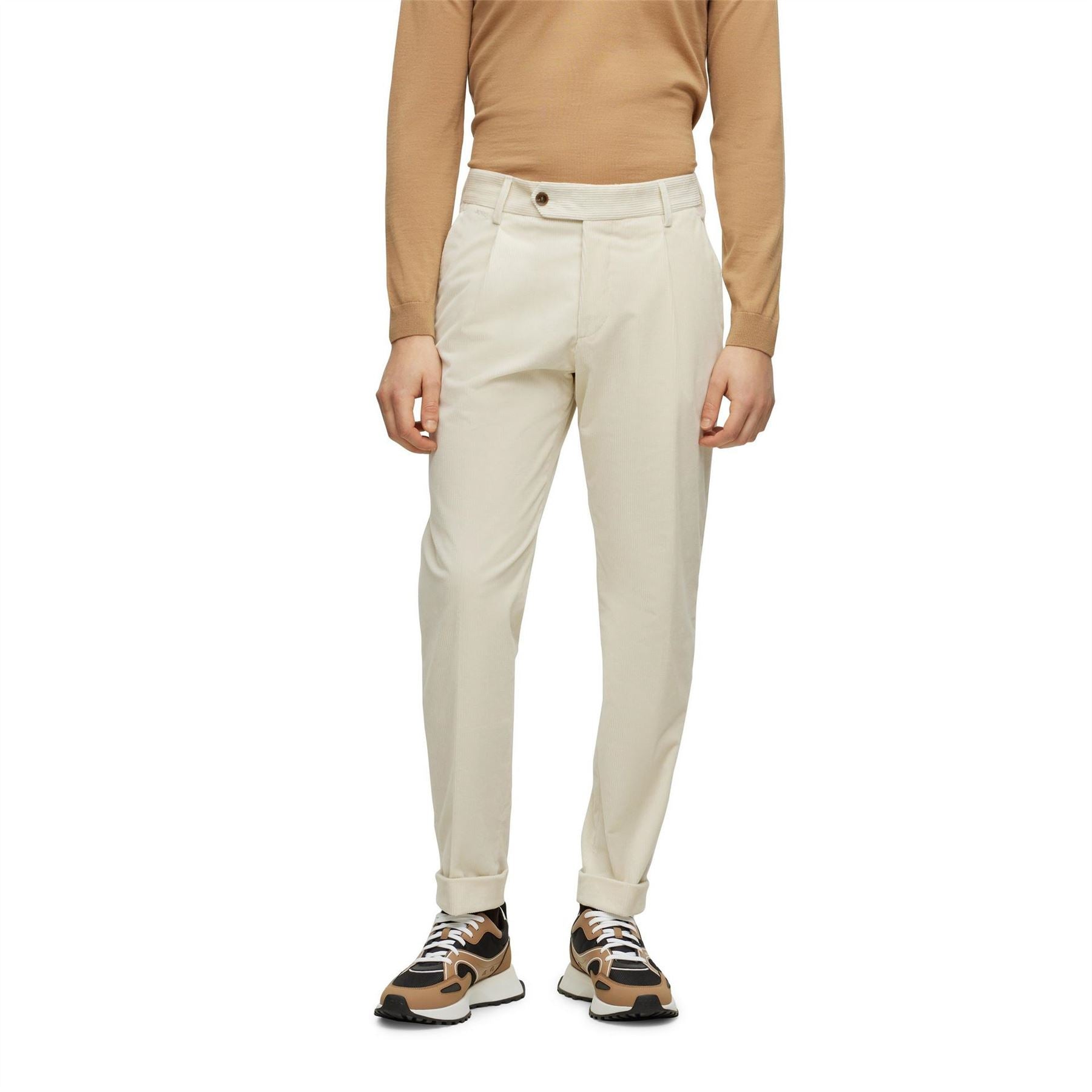 Boss Perin Solid Patterned Roll Up Cuff Trousers