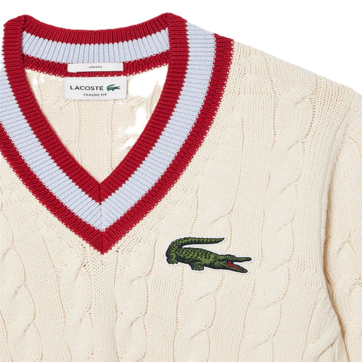 Lacoste V-Neck Cable Knit Regular Fit Sweater