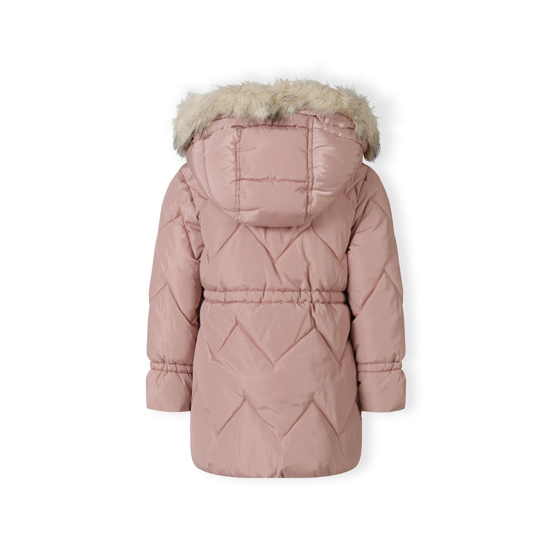 Minoti Girls Mid Length Quilted Jacket Faux Fur Hood Pink