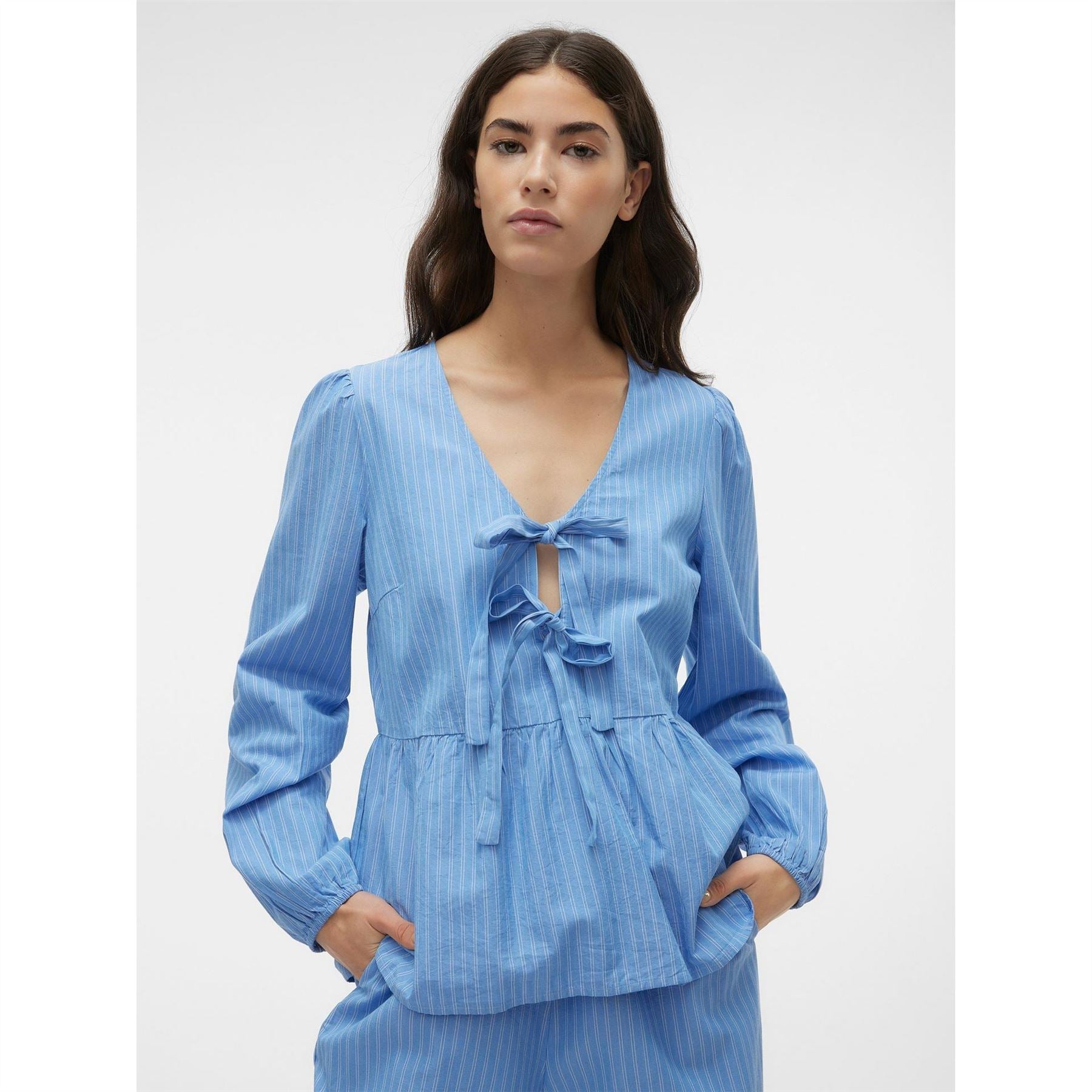 Vero Moda Gili Tie Relaxed Fit V Neck Blouse