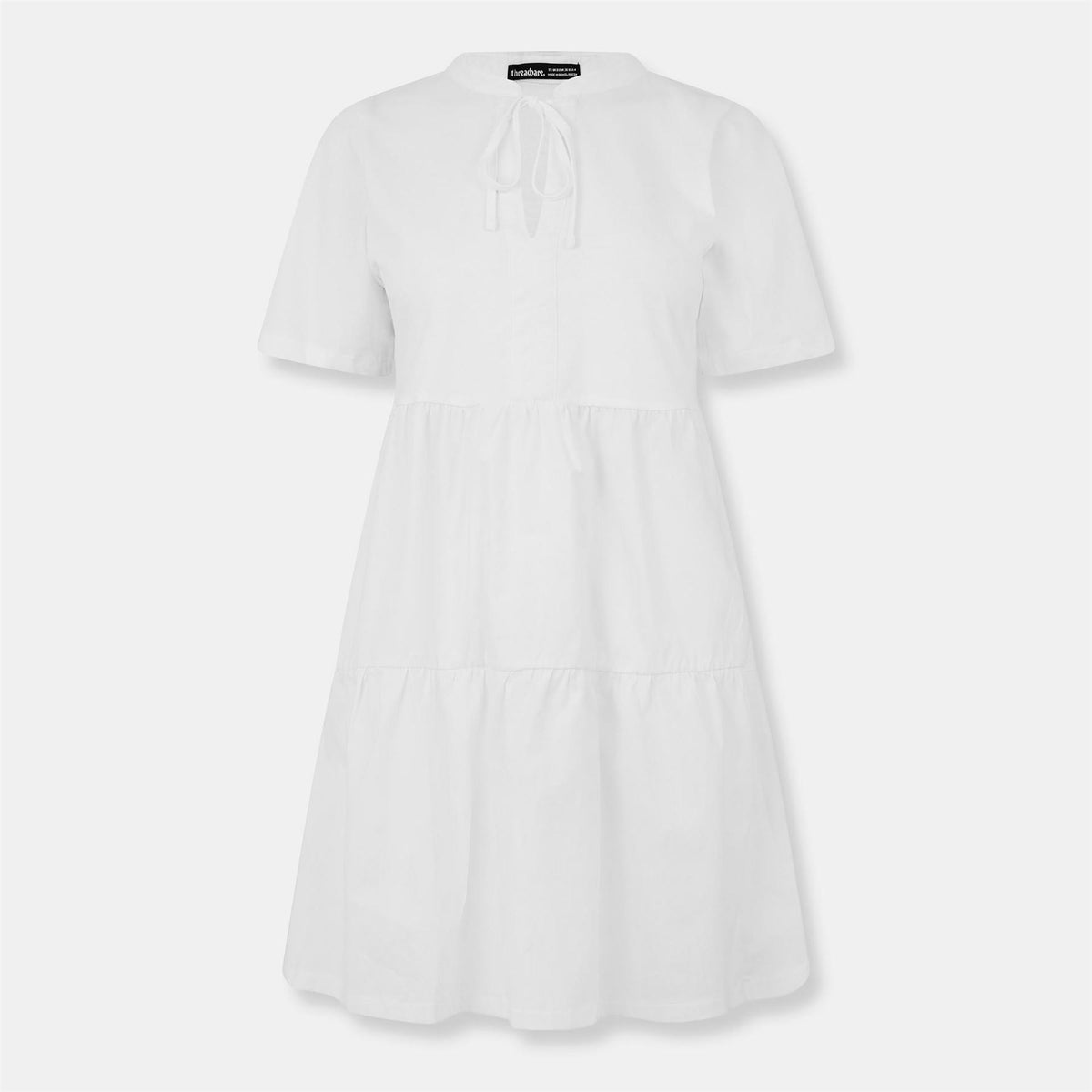 Threadbare Alexis Tie Neck Short Sleeve Knee Length Tiered Dress