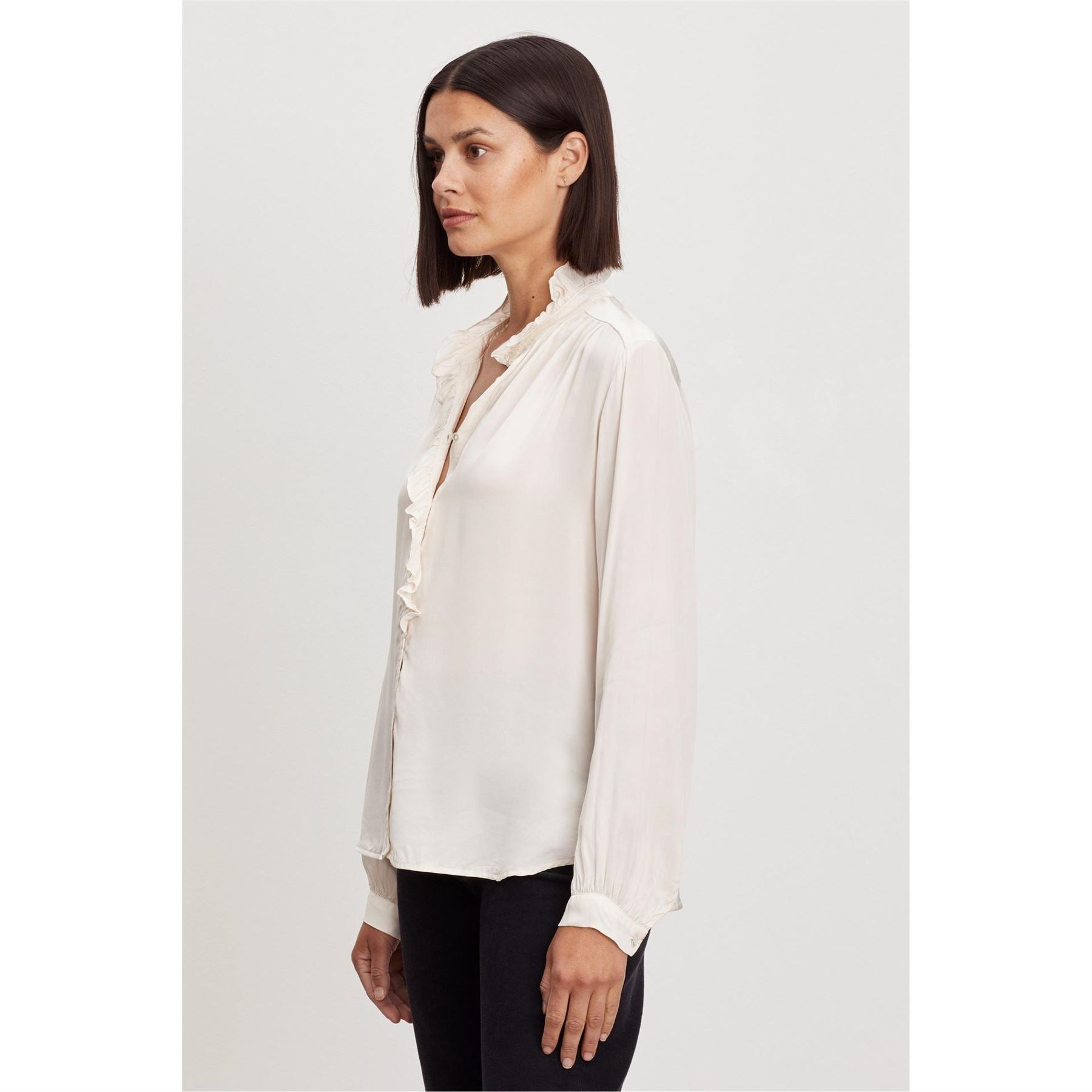 Velvet by Graham and Spencer Regular Fit Ruffle Sleeve V-Neck Blouse