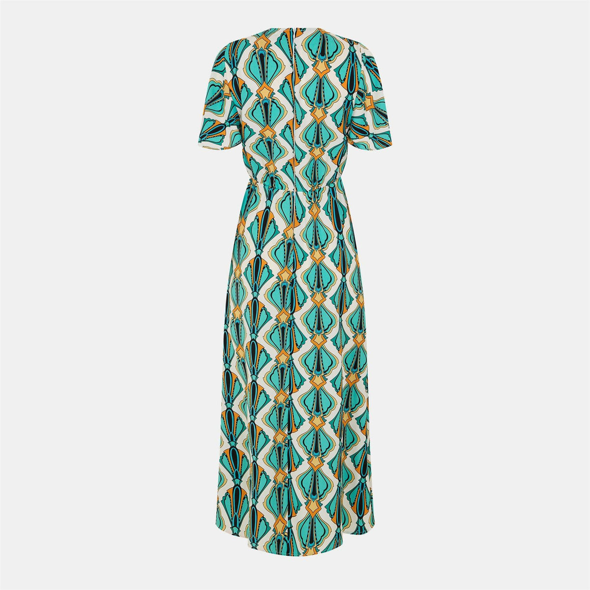 AX Paris Print V Neck Tie Detail Short Sleeve Midi Dress