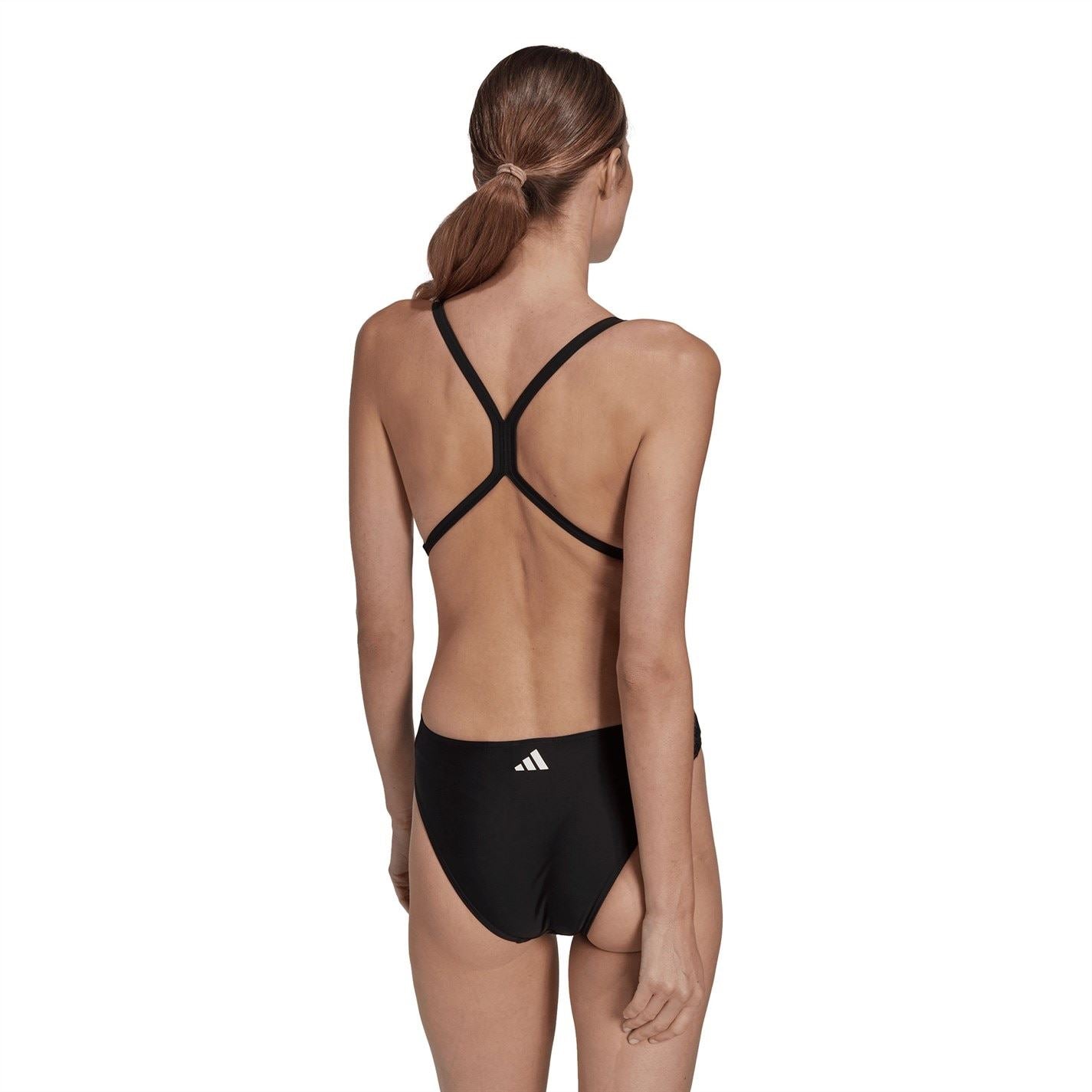 adidas Womens 3 Bar Logo Print Swimsuit