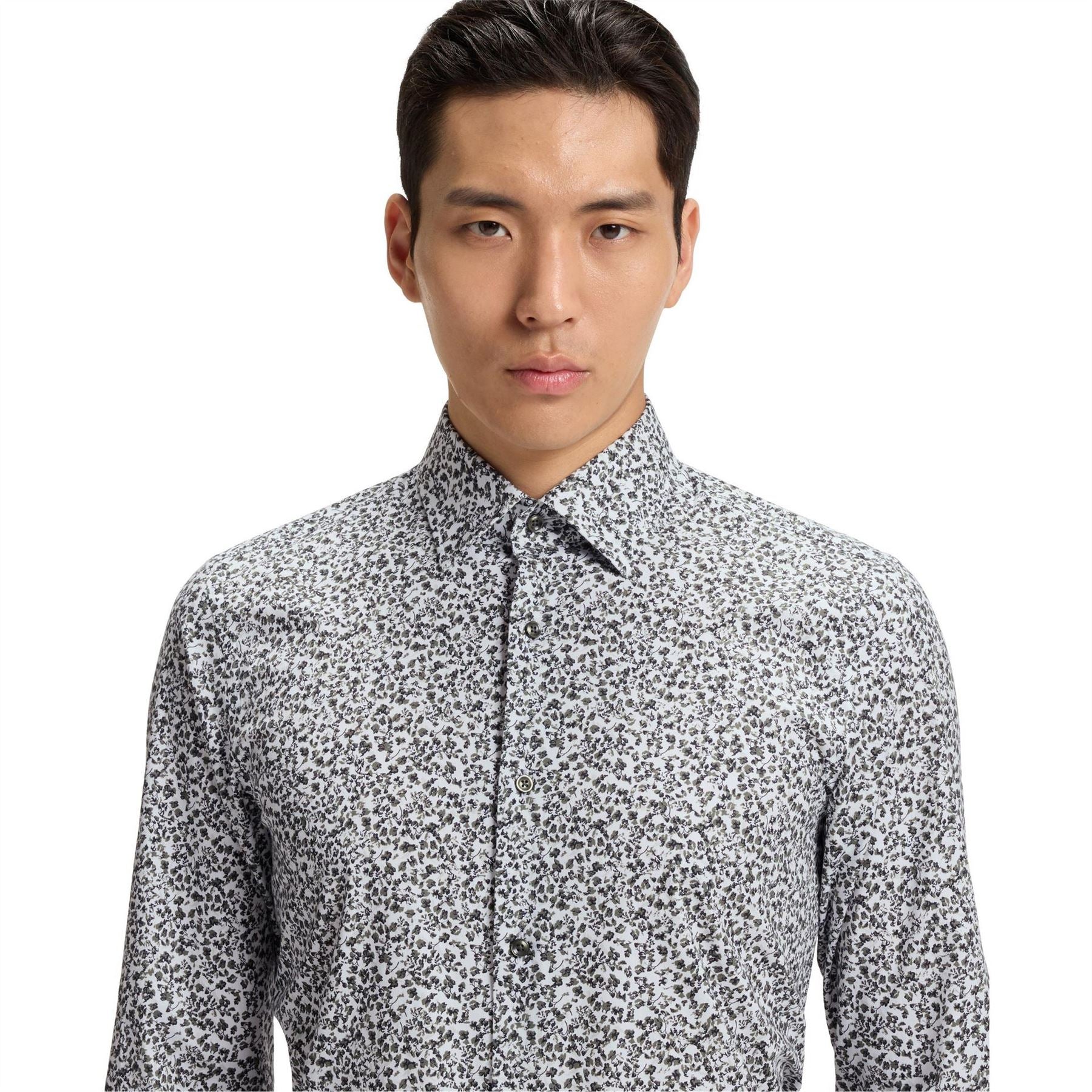 Boss Floral Print Stretch Cotton Long Sleeve Slim Fit Shirt