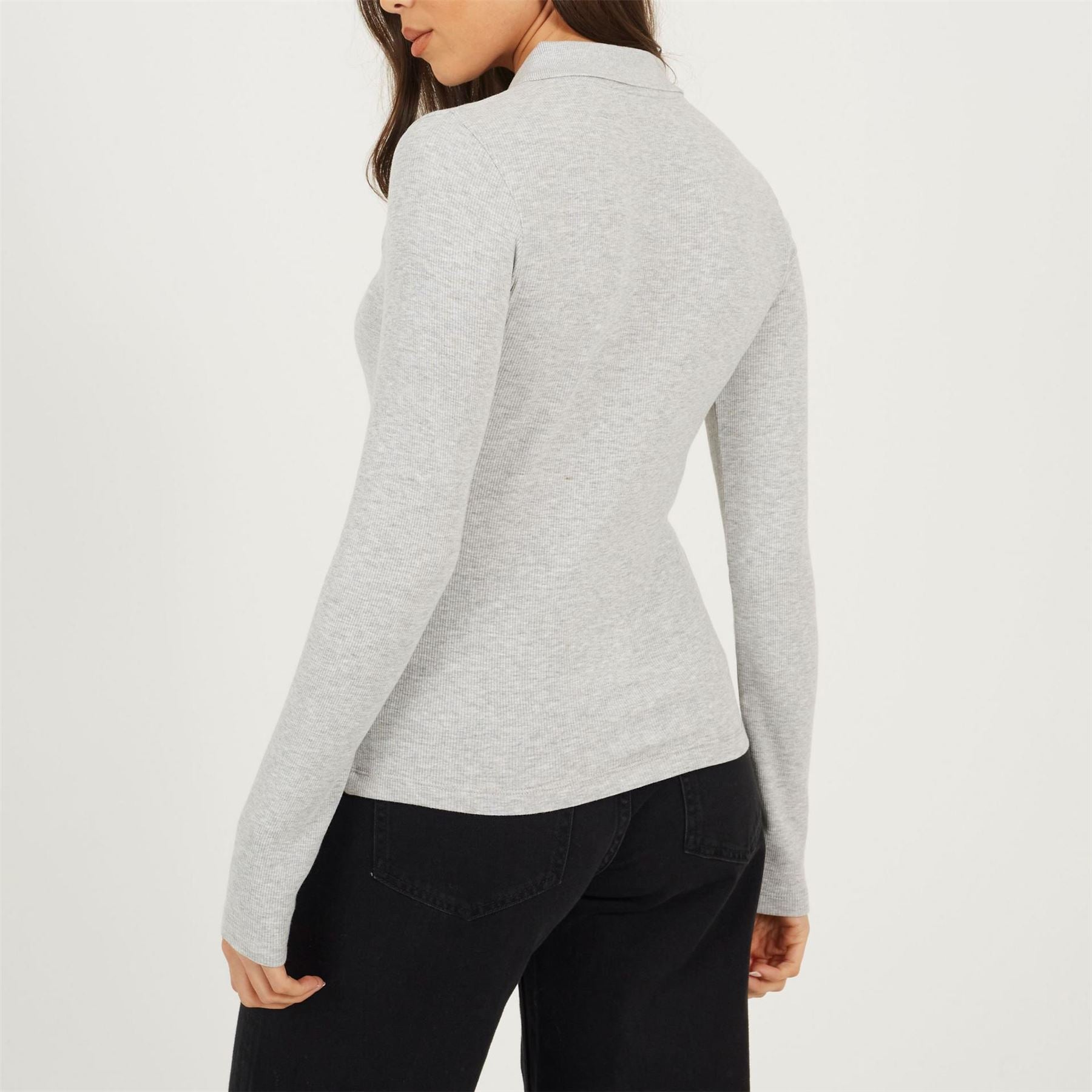 Brave Soul Womens Long Sleeve Ribbed Top With Collar